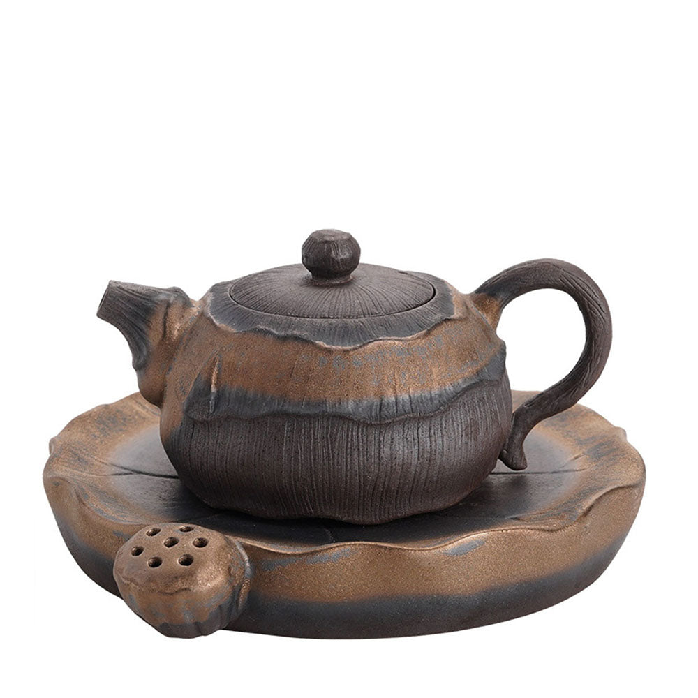 Japanese Iron Glazed Lotus Teapot - Handcrafted Ceramic Tea Pot with Infuser, Perfect for Matcha, Herbal Tea & Home Decor | Ideal for Tea Ceremonies, Gifts & Zen Style Kitchens