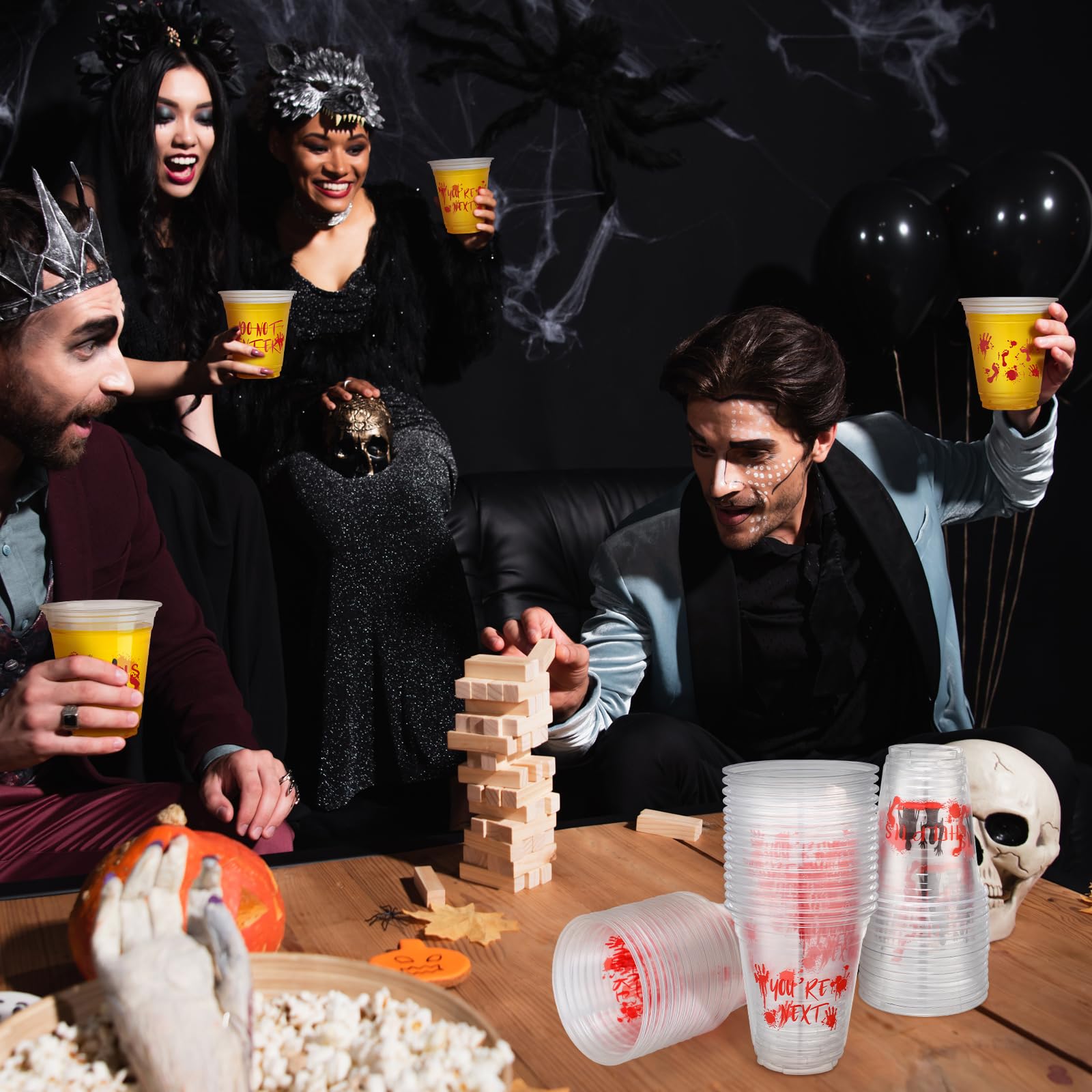 **Dandat 100 Pcs Halloween Plastic Cups Bulk - 12 oz Clear Disposable Party Cups for Coffee, Juice & Beverages - Pumpkin, Witch & Ghost Blood Print - Perfect for Halloween Parties, Trick or Treat, and Spooky Decorations**