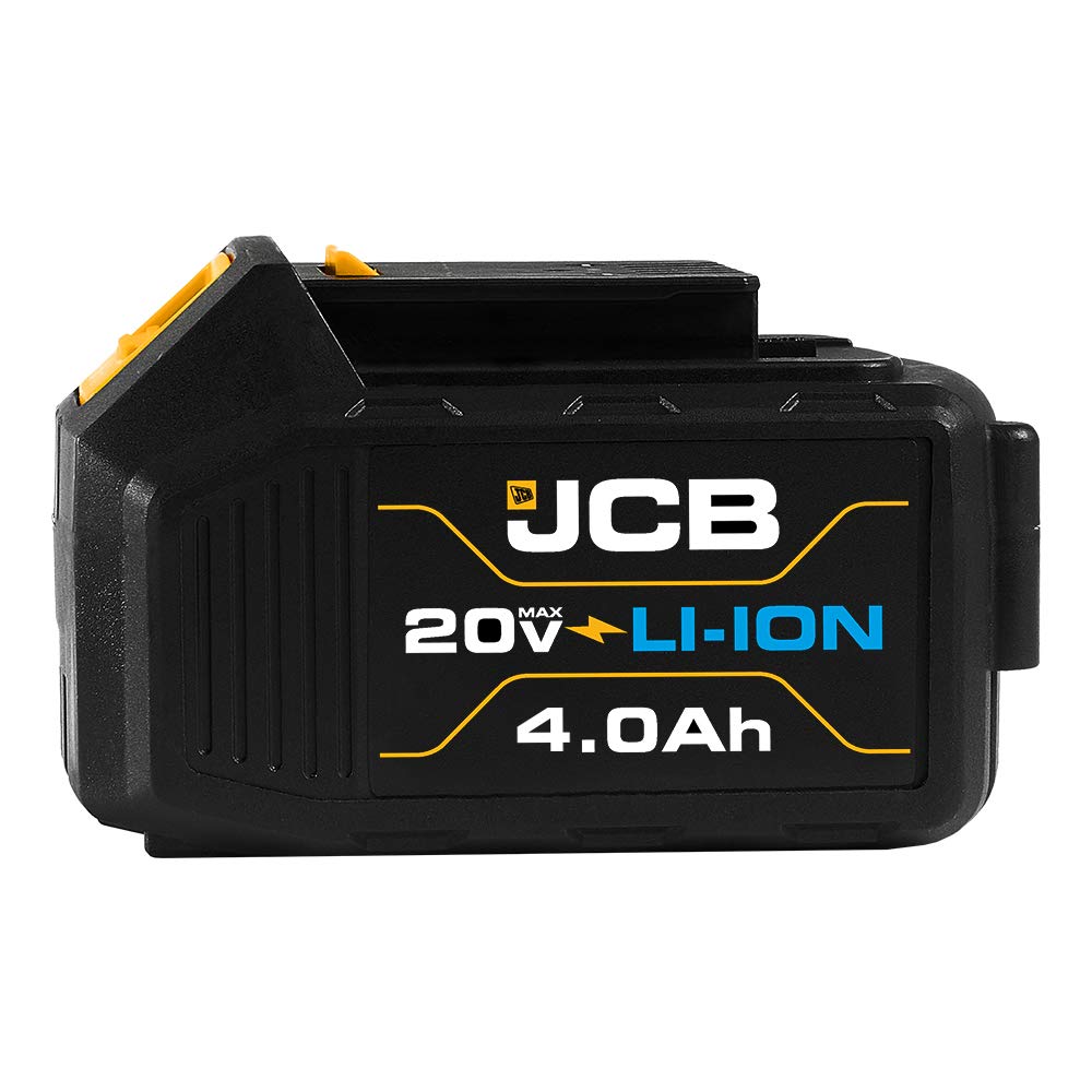 JCB 20V 4.0Ah Lithium-Ion Battery with Charge Indicator - Compatible with JCB 20V Power Tools (Drill, Jigsaw, Circular Saw, Reciprocating Saw, Multi-Tool, Miter Saw, Angle Grinder, LED Work Light) - Perfect for Construction, Woodworking, and DIY Projects