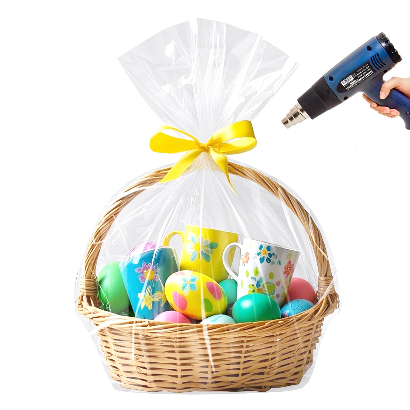 LazyMe Easter Basket Cellophane Shrink Bags - 24x30 Inch Large Clear Shrink Wrap Bags (20 Pack) - Perfect for Easter Gift Wrapping, Party Favors, and Holiday Decorations