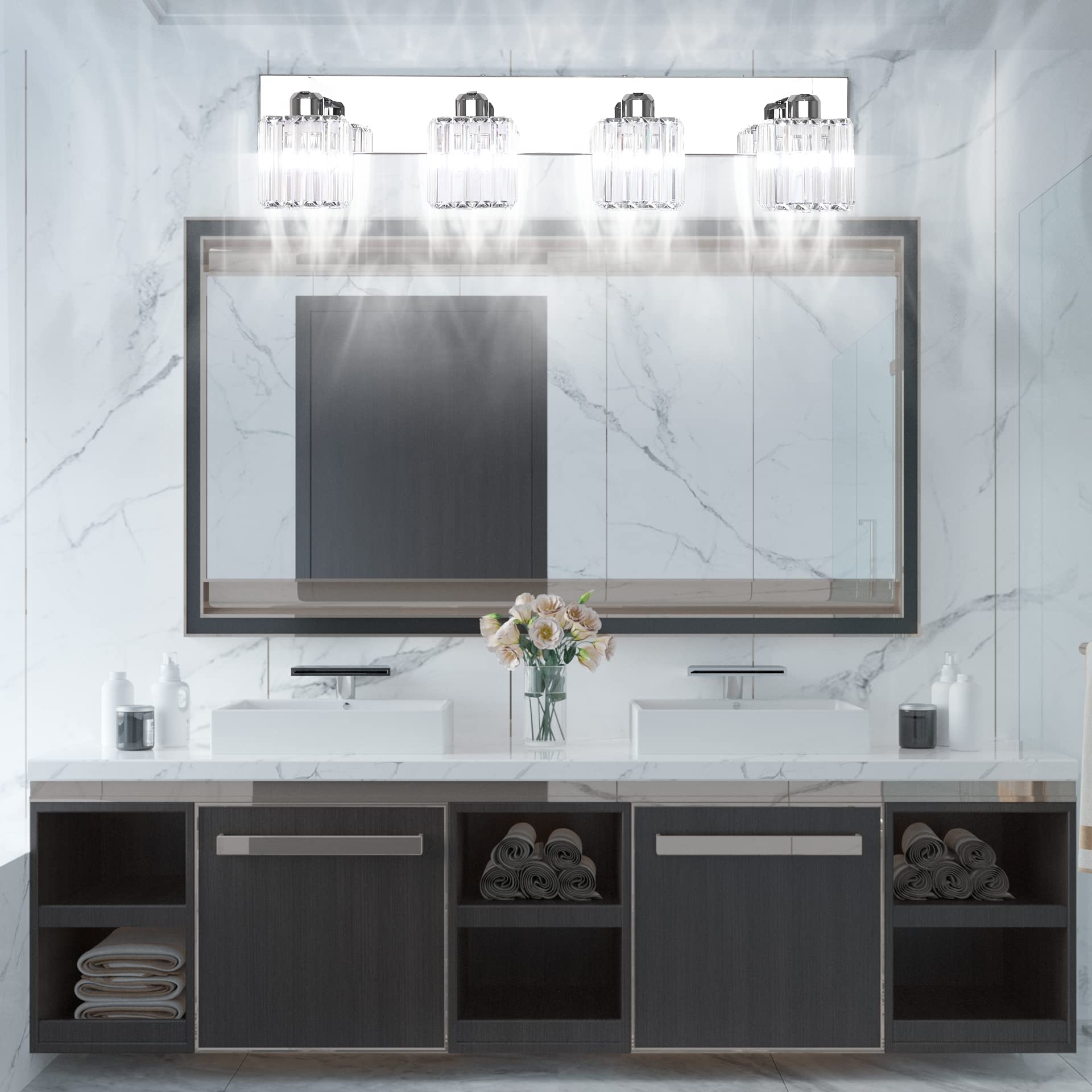 **Aipsun Modern Crystal Bathroom Vanity Light Fixture - 4-Light Chrome Vanity Lighting for Bathroom (Bulbs Not Included) - Perfect for Home, Hotel, and Spa Decor**