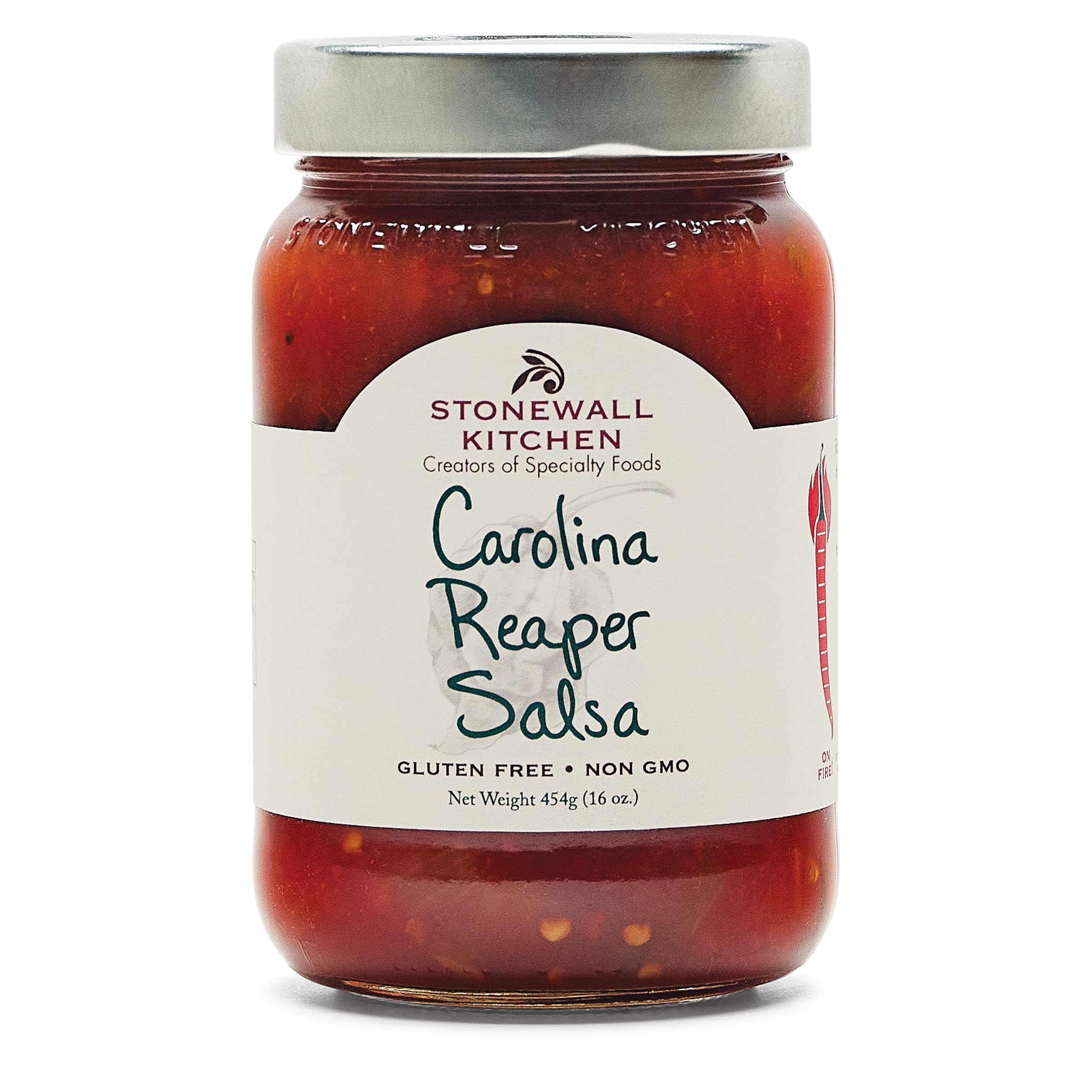Stonewall Kitchen Carolina Reaper Salsa - Extra Hot Spicy Sauce, 16oz Jar - Perfect for Tacos, Nachos, Wings & Chips - Made with World's Hottest Peppers