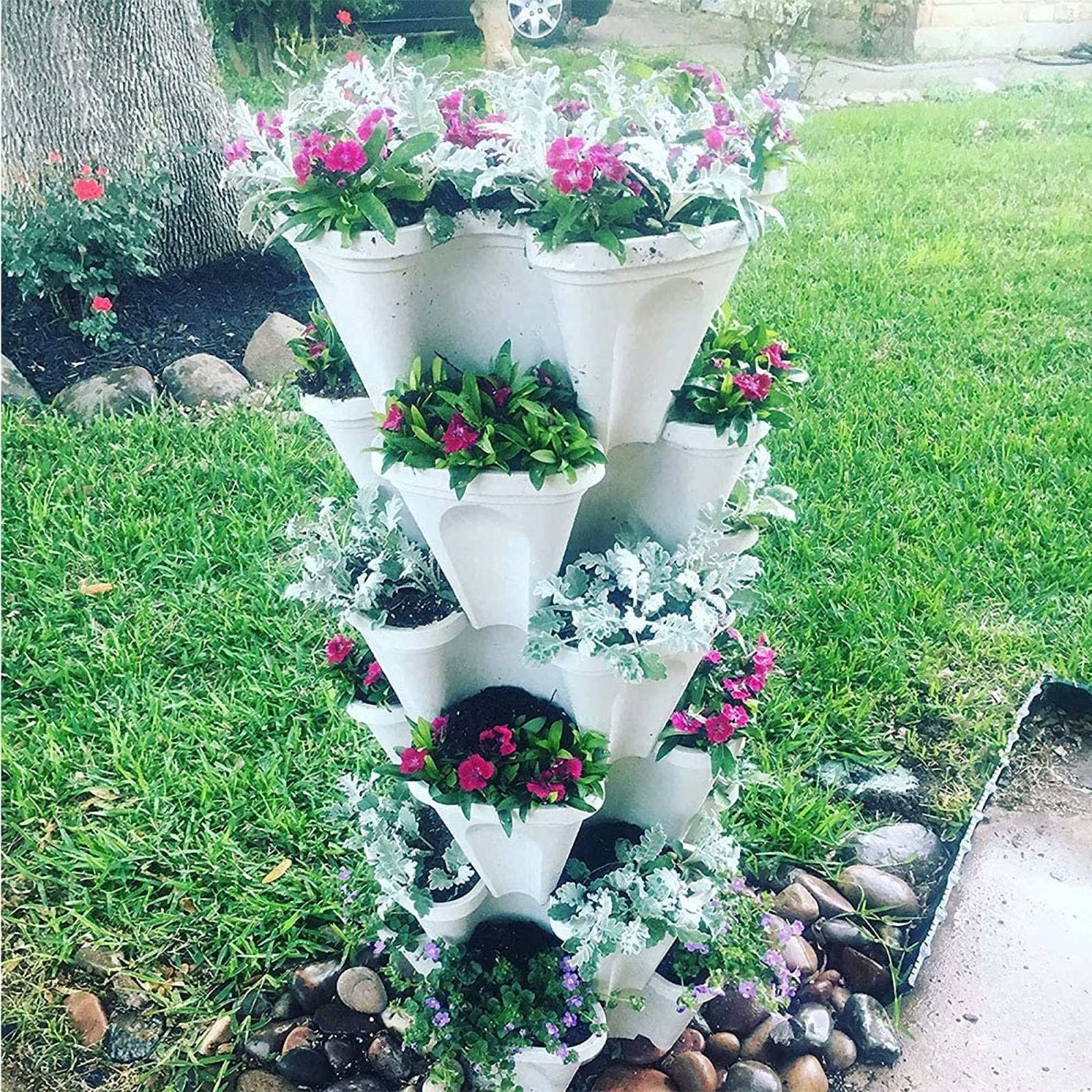 6-Tier Stackable Vertical Garden Planter Tower with Strawberry Seeds, Garden Tools & Watering Can - Herb & Strawberry Growing Kit for Indoor/Outdoor, Balcony, Patio Gardening