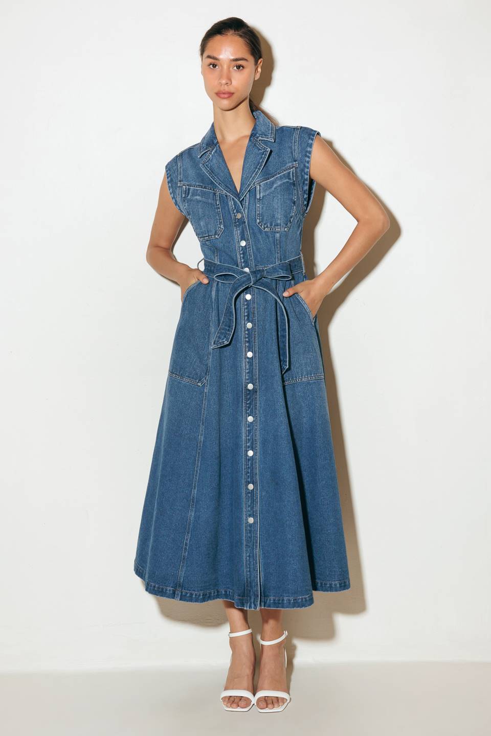 Ellery Washed Denim Midi Shirt Dress for Women | Casual & Office Wear | Perfect for Spring & Summer Outfits