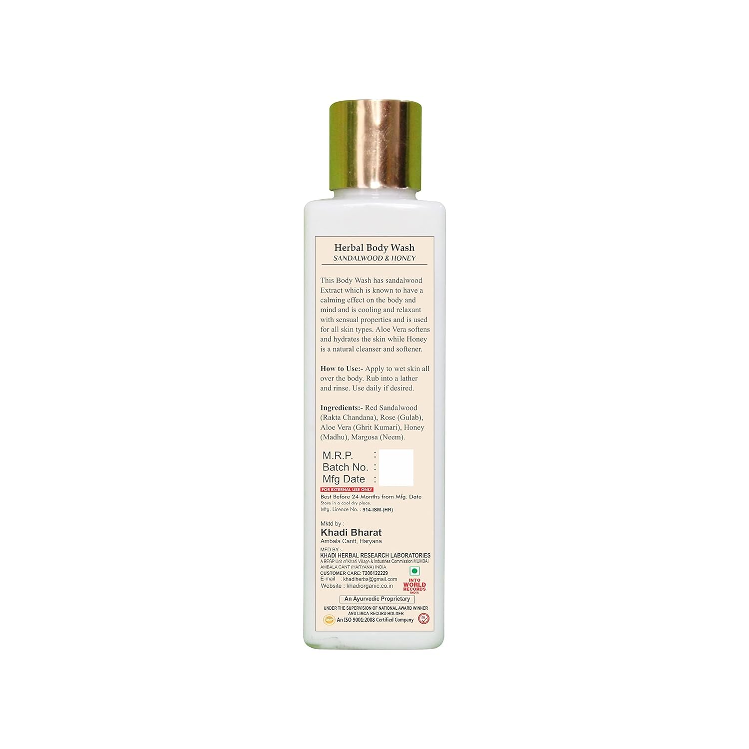 Organic Sandalwood & Honey Herbal Body Wash - 100% Natural, Paraben-Free for Glowing Skin (210ml) | Hydrating & Refreshing Bath Gel for Dry & Sensitive Skin - Perfect for Daily Shower & Spa Relaxation