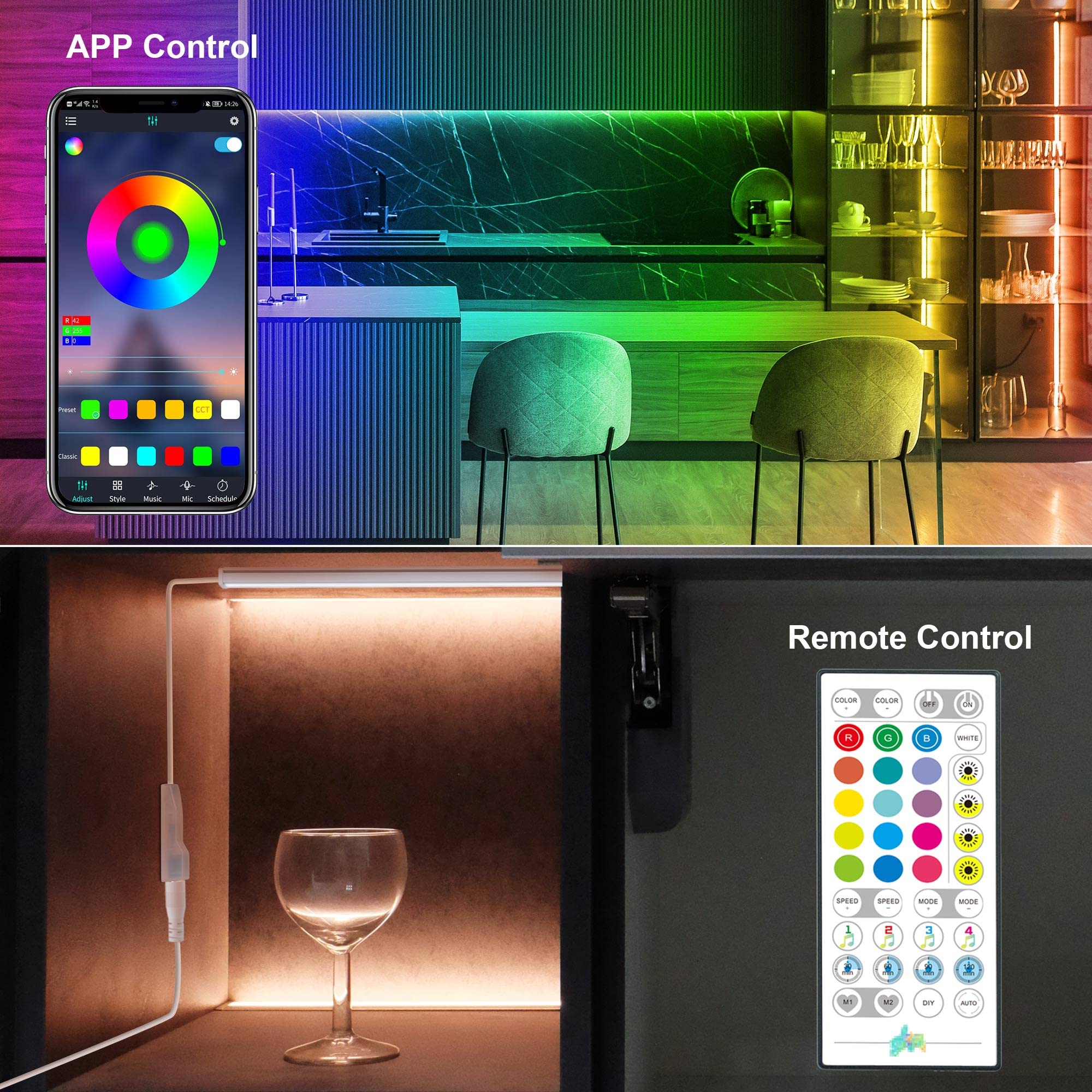 RGB Under Cabinet Lights Plug in - 3 Pack 12 Inch LED Under Cabinet Lighting Kit with Smart APP & Remote Control, Dimmable Under Counter Lights for Kitchen, Shelf, Workbench, Desk, Bookcase - Perfect for Home, Office, and Commercial Spaces