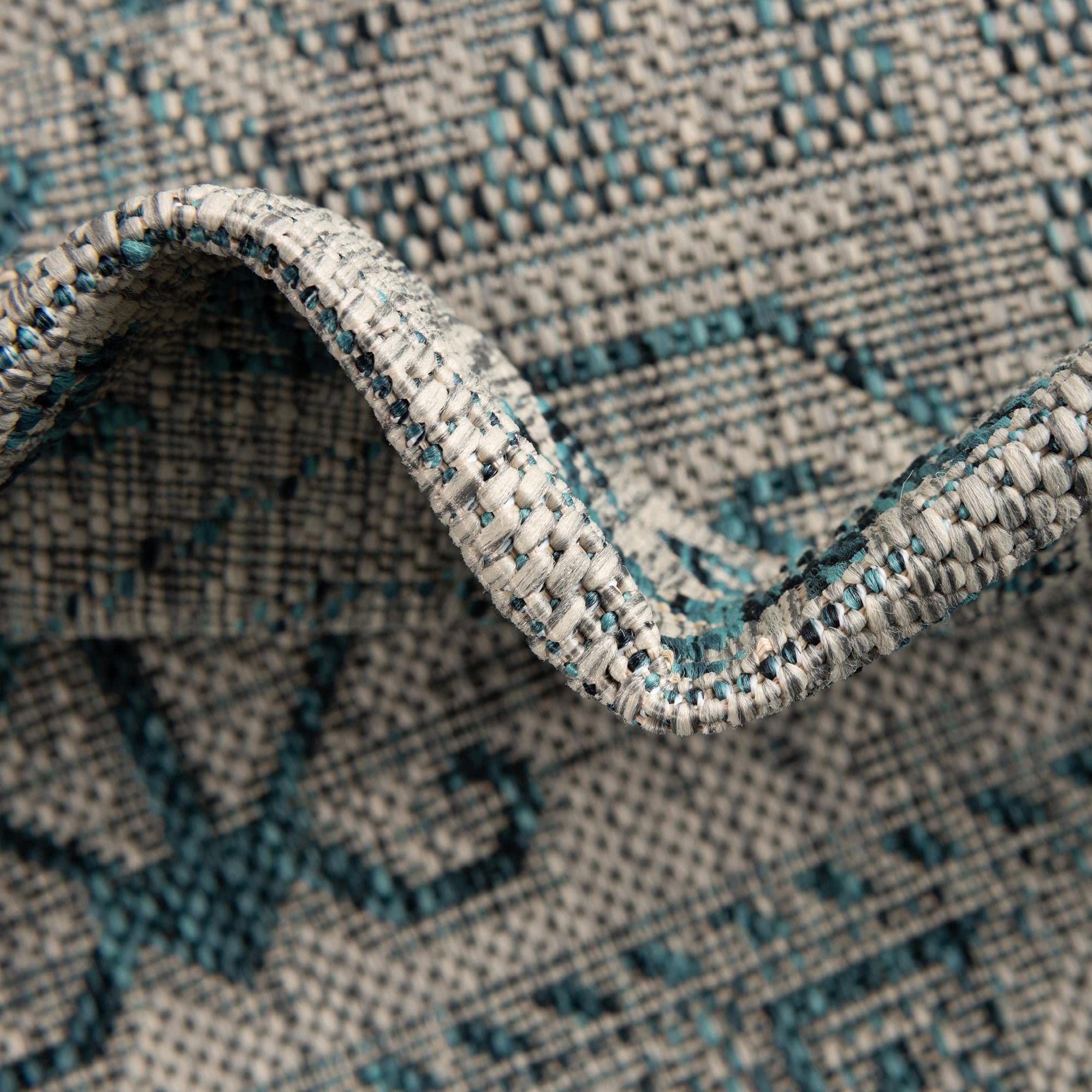 Aztec Flatweave Outdoor Rug 10' x 14' Teal - Durable & Stylish Area Rug for Patio, Deck, or Sunroom - Perfect for Living Rooms, Large Dining Areas & Open Floor Plans