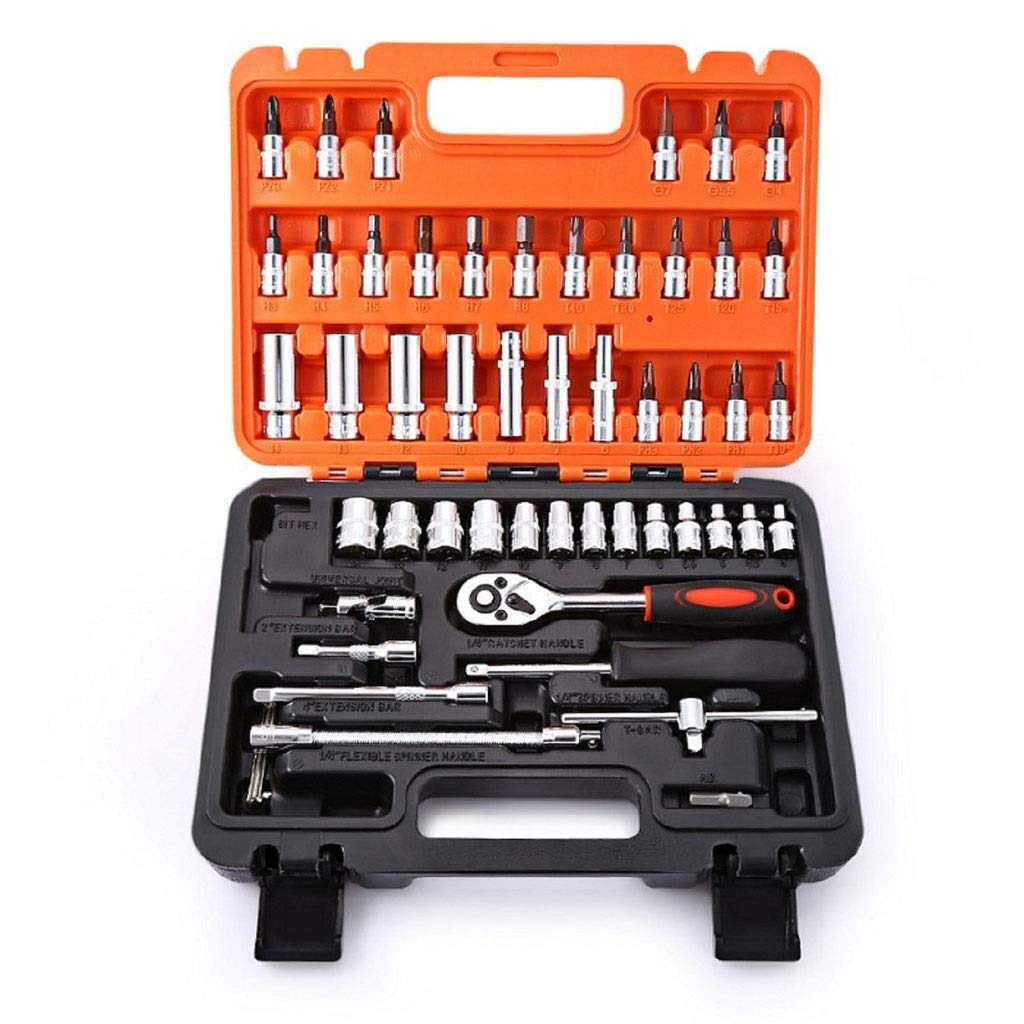 WDBBY 53-Piece 1/4-Inch Drive Socket Set - Professional Ratchet Wrench & Socket Kit for Car, Motorcycle & Auto Repair - Durable Hand Tools for Mechanics & DIY Projects - Perfect for Home Garage, Auto Shop & Emergency Roadside Repairs