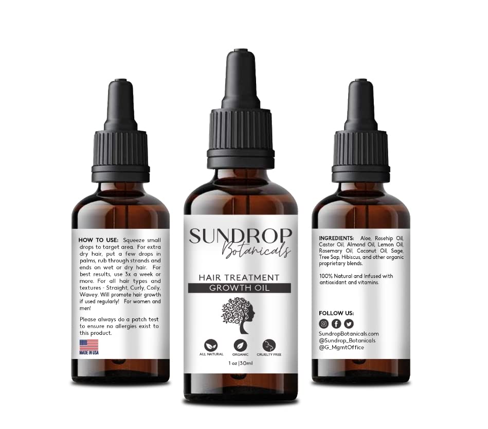 Organic Sundrop Hair Growth Oil - Nourishing Treatment for Stronger, Healthier Hair - Perfect for Daily Scalp Massage & Deep Conditioning