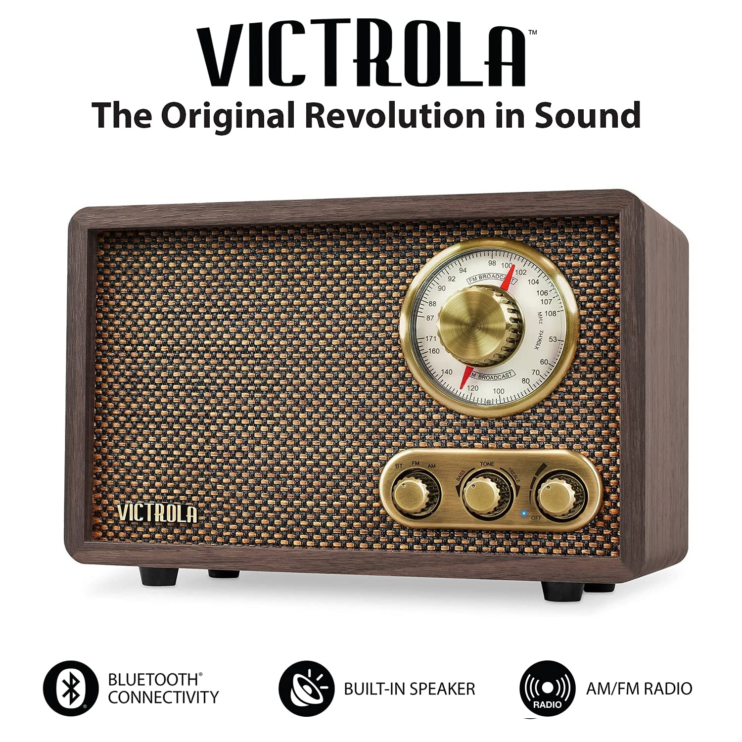 Victrola Retro Wood Bluetooth Radio with Built-in Speakers - Vintage AM/FM Wireless Streaming Radio with Rotary Dial in Espresso Finish | Perfect for Home, Office & Outdoor Use
