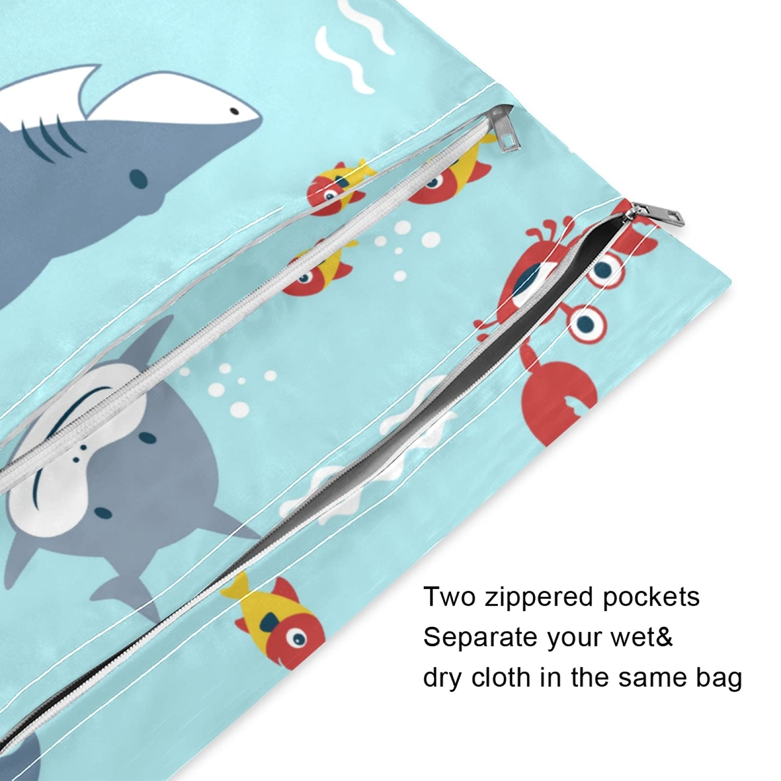 Cartoon Big Fish and Shark Wet Dry Bag 2-Pack - Waterproof Reusable Diaper Storage & Travel Bag with Dual Zippers for Beach, Swimming, Summer Camp - Perfect for Pool Days, Baby Essentials & Outdoor Adventures
