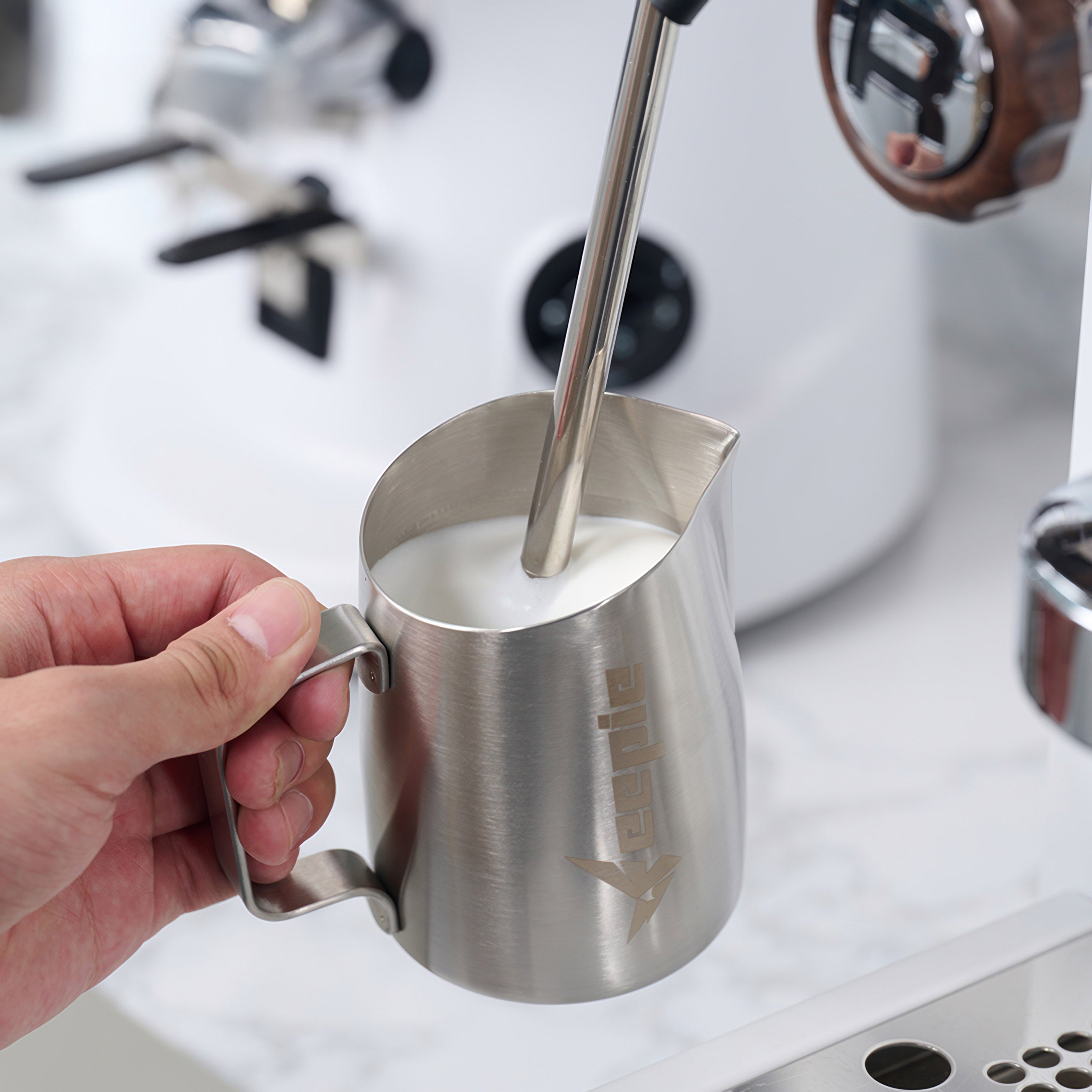 Premium Stainless Steel Beveled Spout Latte Art Milk Pitcher - Barista-Grade for Perfect Coffee Foam & Latte Designs - Ideal for Home & Professional Coffee Shops