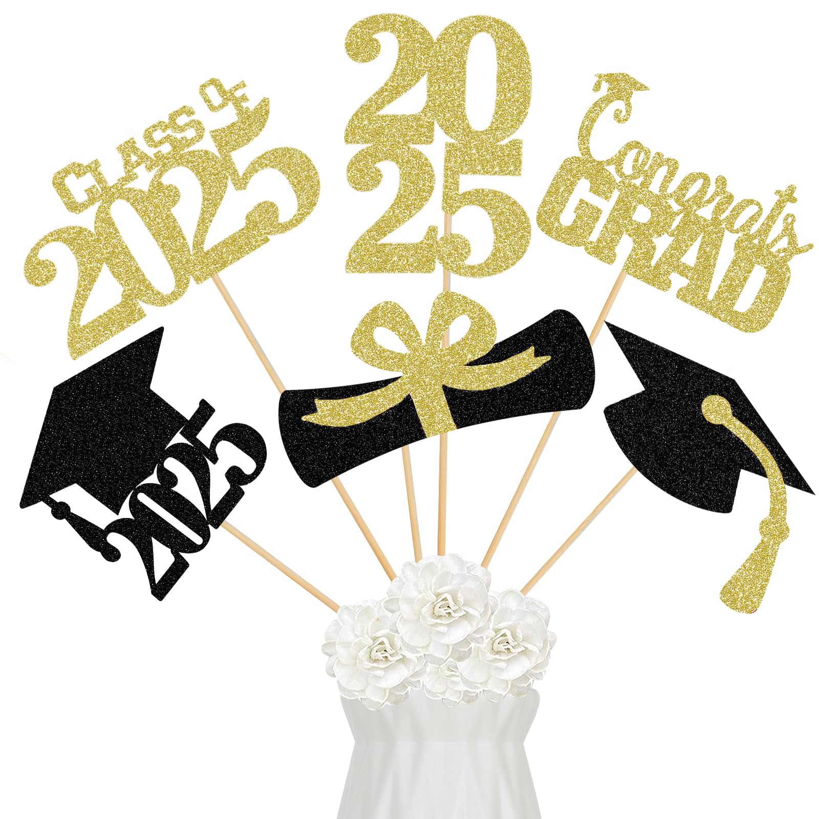 2025 Gold Graduation Party Centerpieces - Class of 2025 Table Decorations, Elegant Graduation Table Toppers & Centerpiece Sticks for Graduation Ceremony, Banquet, and Photo Backdrop Decor