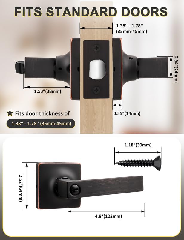 Mengico 10 Pack Oil Rubbed Bronze Interior Door Lever Handles - Universal Handing Heavy Duty Privacy Door Lever Lock for Bedroom Bathroom - Perfect for Home, Office, and Commercial Spaces