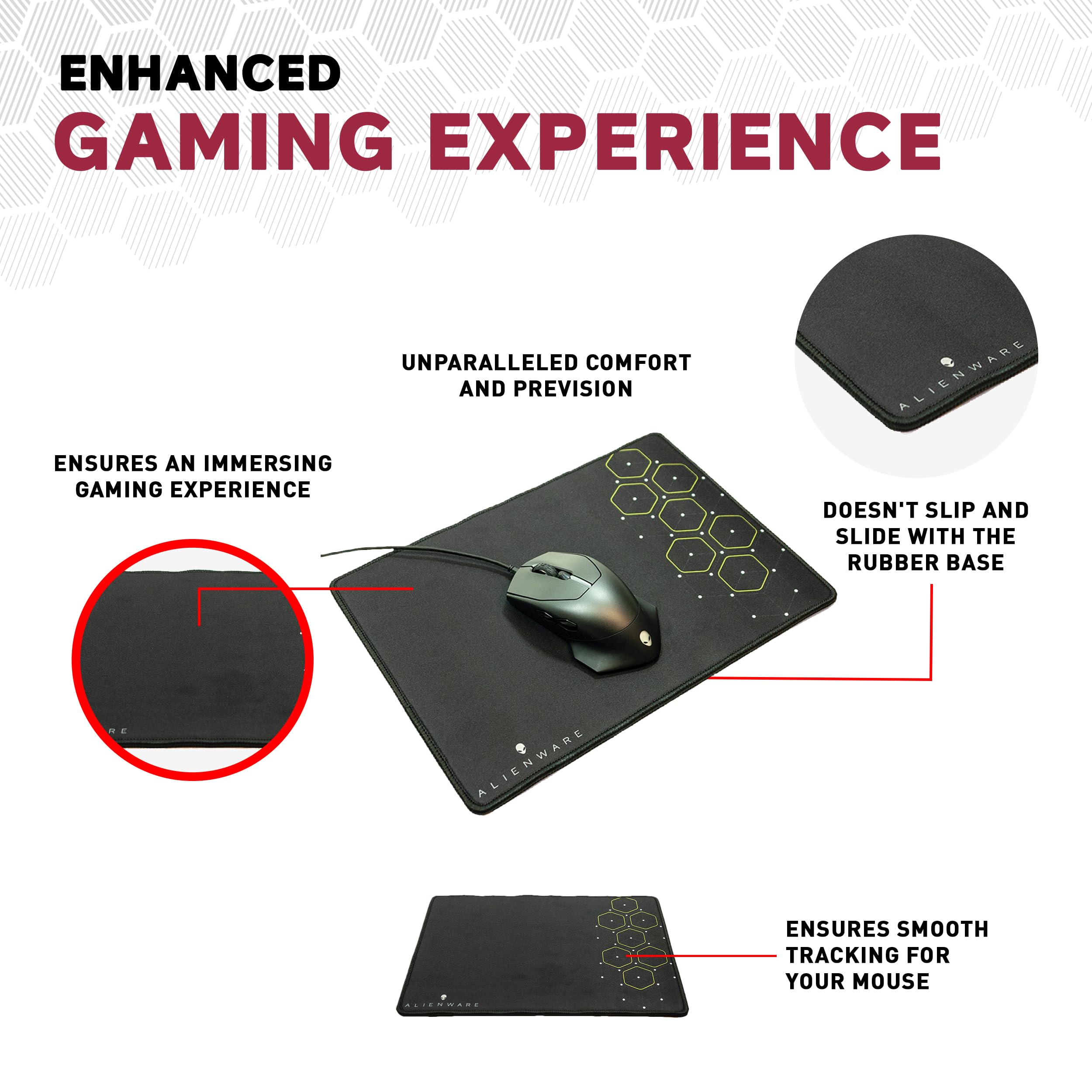 Alienware Dot Hex Gaming Mouse Pad - Non-Slip Rubber Base, Portable Roll-Up Design 10