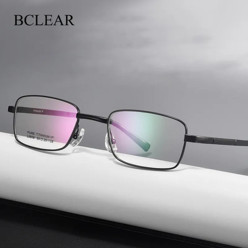 Bclear Men's Full Rim Foldable Square Titanium Eyeglasses LB8808 - Lightweight Durable Glasses for Work, Reading & Travel