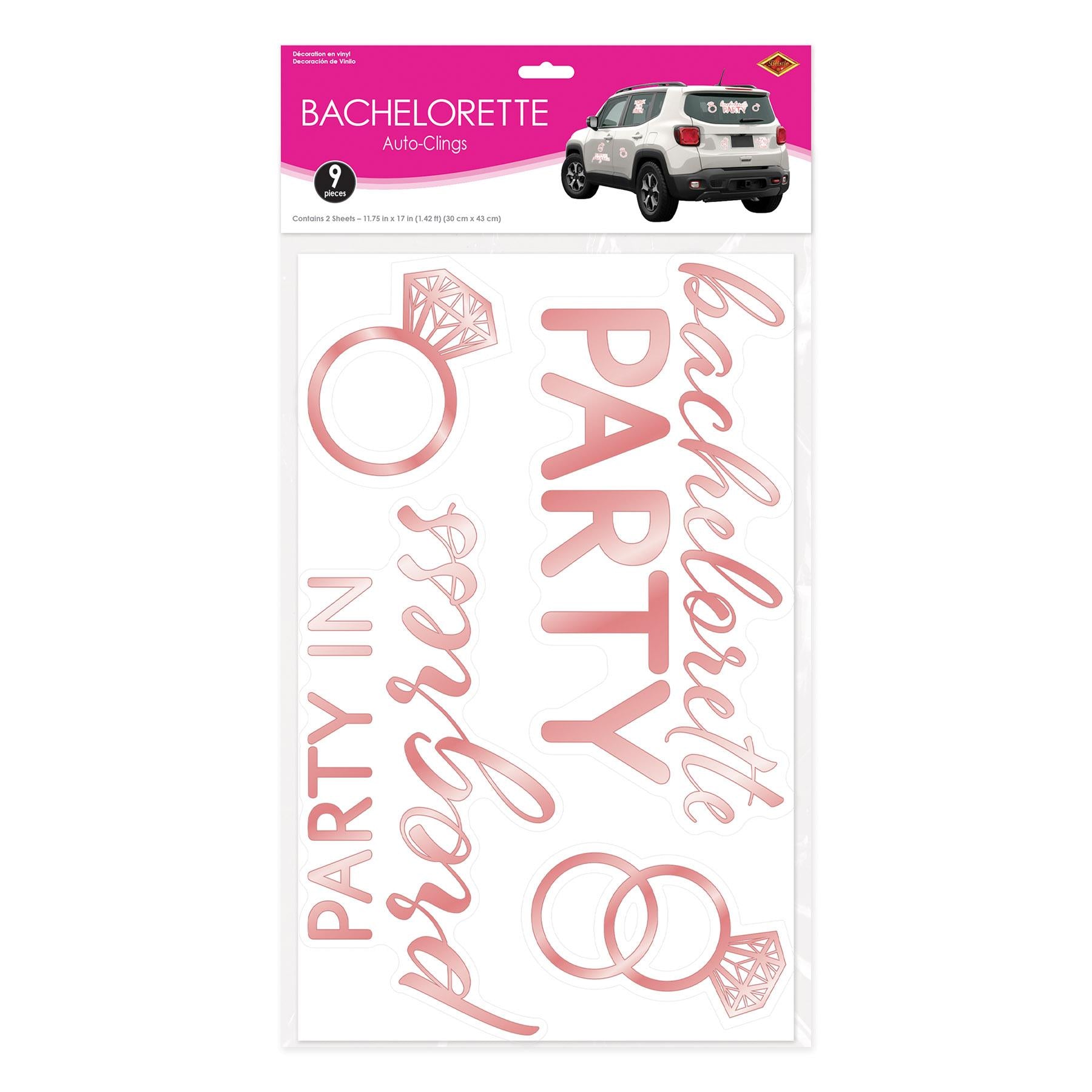 12 Pack Beistle Bachelorette Party 9 Piece Auto Clings - Fun Car Window Decals for Bachelorette Parties, Girls Night Out & Bridal Showers