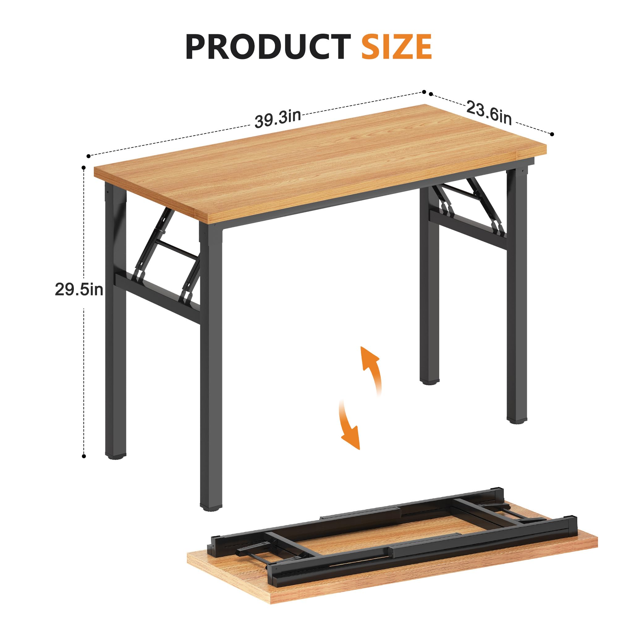 DLandHome 39.4 Inch Folding Computer Desk - Space Saving Writing Desk for Small Spaces, Study Table & Laptop Workstation (Teak & Black, No Assembly Required) - Perfect for Home Office, Dorm Room & Small Apartments