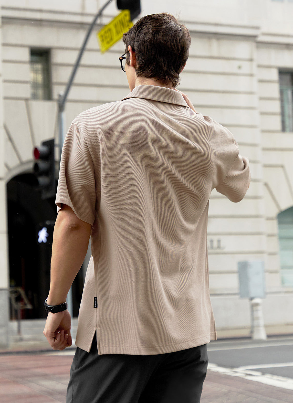 Waffle Texture Open Collar Men's Short Sleeve T-Shirt - Breathable Summer Casual Tee for Outdoor Activities and Daily Wear
