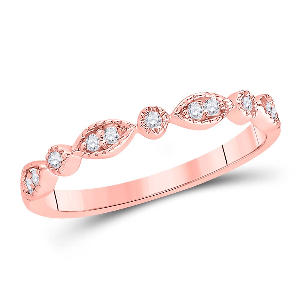14K Rose Gold Women's Round Diamond Stackable Band Ring - 1/10 CTTW, Dainty Wedding Band, Anniversary Gift, Everyday Elegant Jewelry for Her
