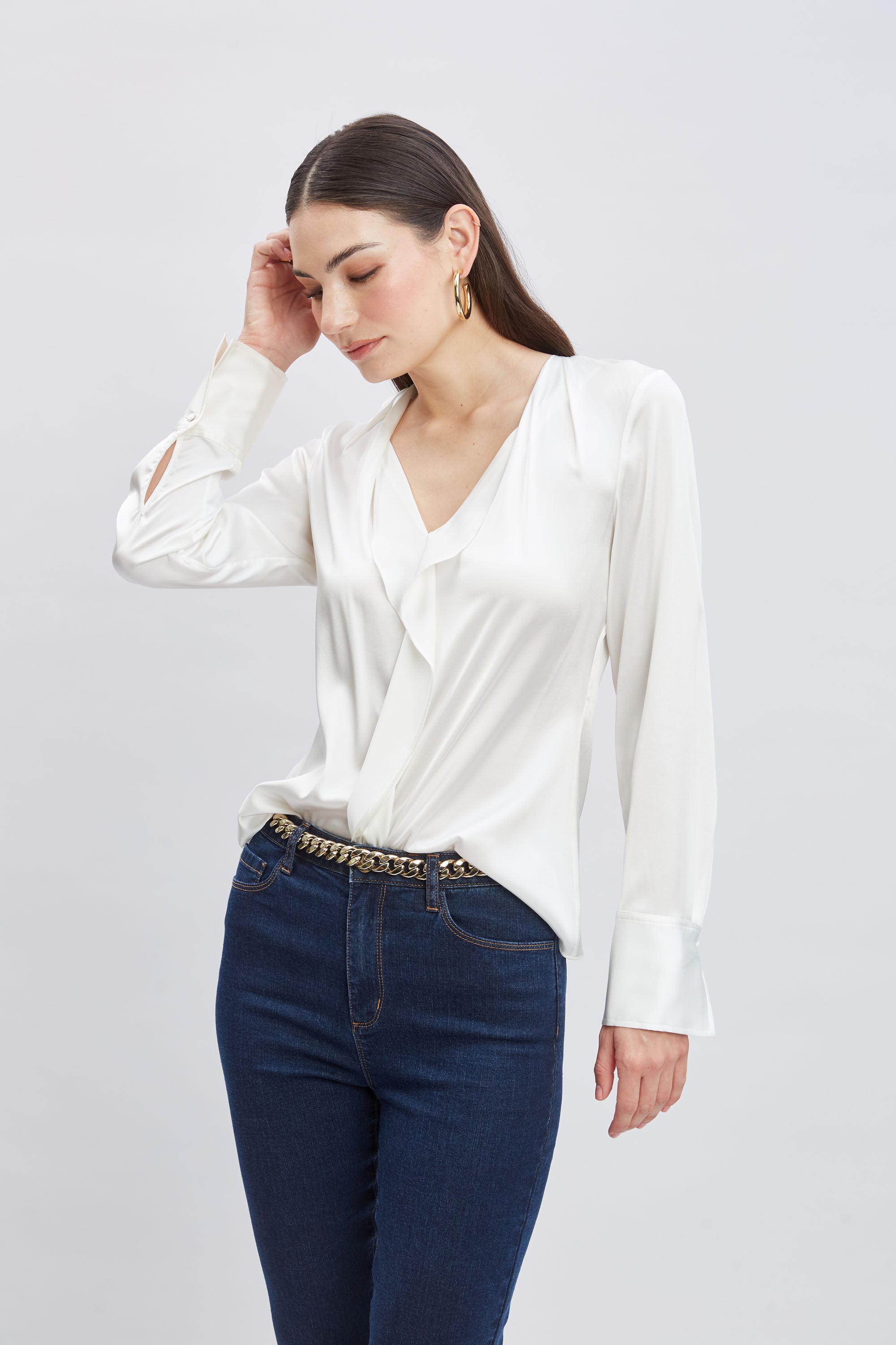 Silk Satin Contour Ruffle Blouse for Women - Elegant Feminine Top for Office, Party & Date Night Outfits