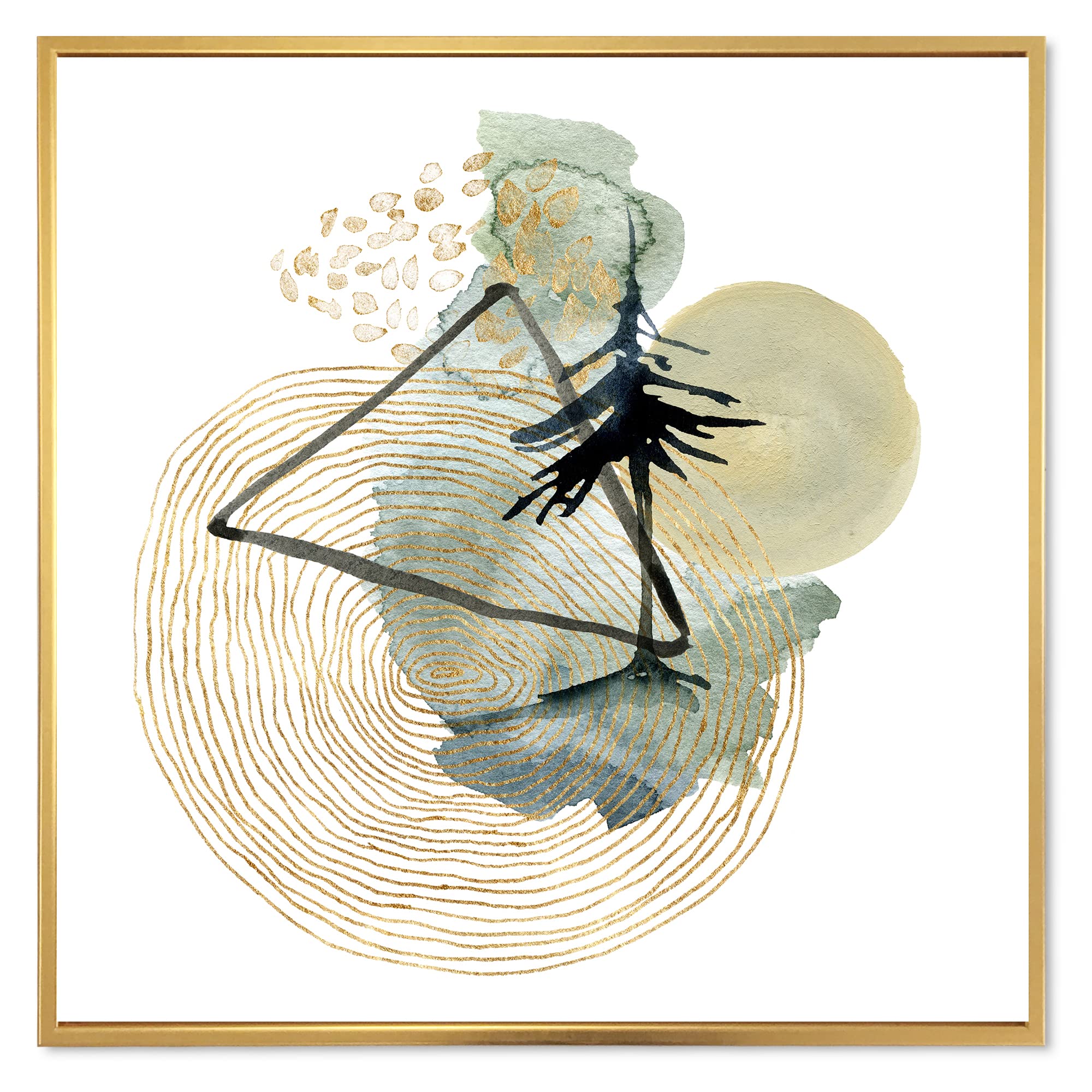Abstract Landscape of Mountains Moon and Tree - Mid-Century Modern Framed Canvas Wall Art Print for Living Room, Bedroom & Office Decor