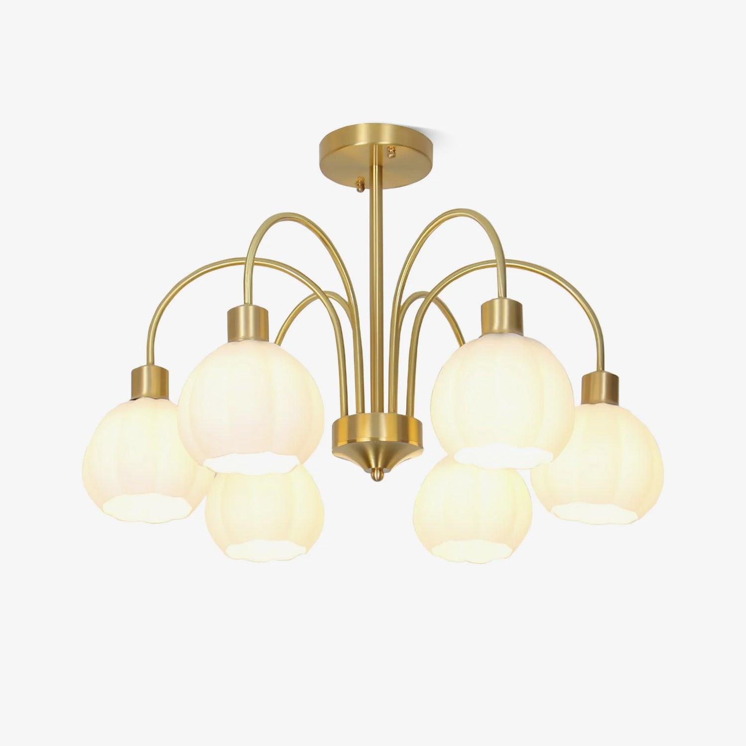 Elegant Glass Pumpkin Gold Chandelier - Vintage Style Ceiling Light Fixture for Dining Room, Bedroom, and Living Room Decor