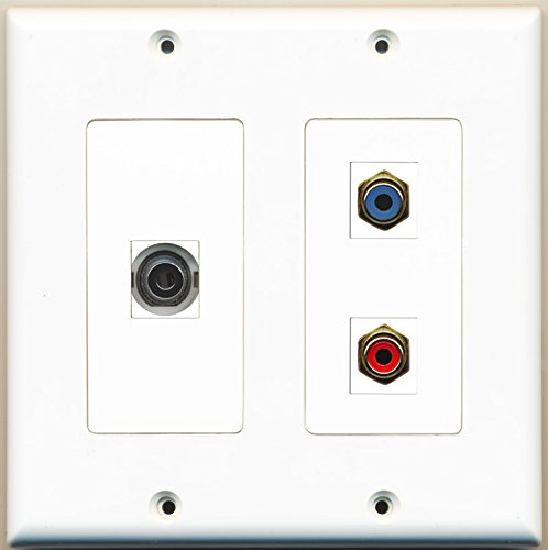 RiteAV 2 Gang Wall Plate with 1 RCA Red Port, 1 RCA Blue Port & 1 3.5mm Audio Jack - Ideal for Home Theater, Audio Systems and Speaker Connections