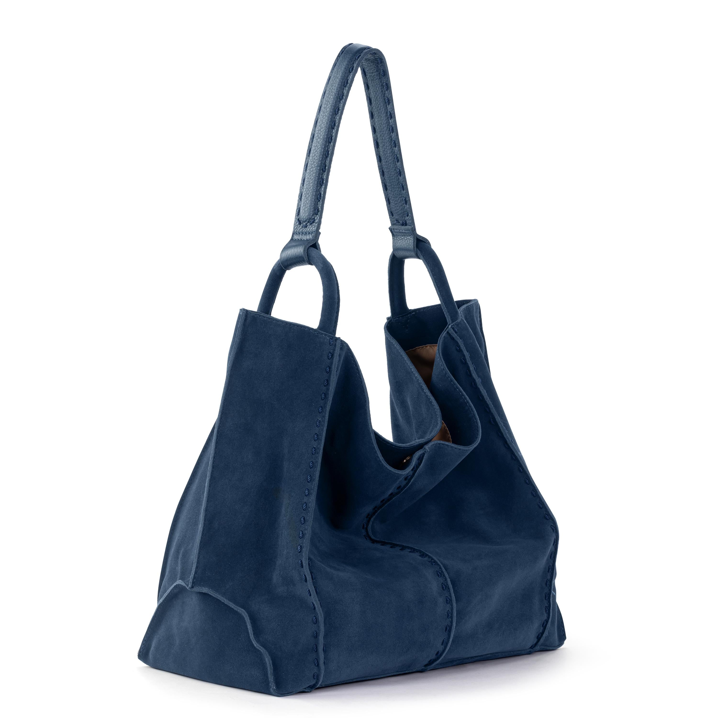 Los Feliz Large Leather Tote Bag - Indigo Suede Handbag for Women - Perfect for Work, Travel & Everyday Use