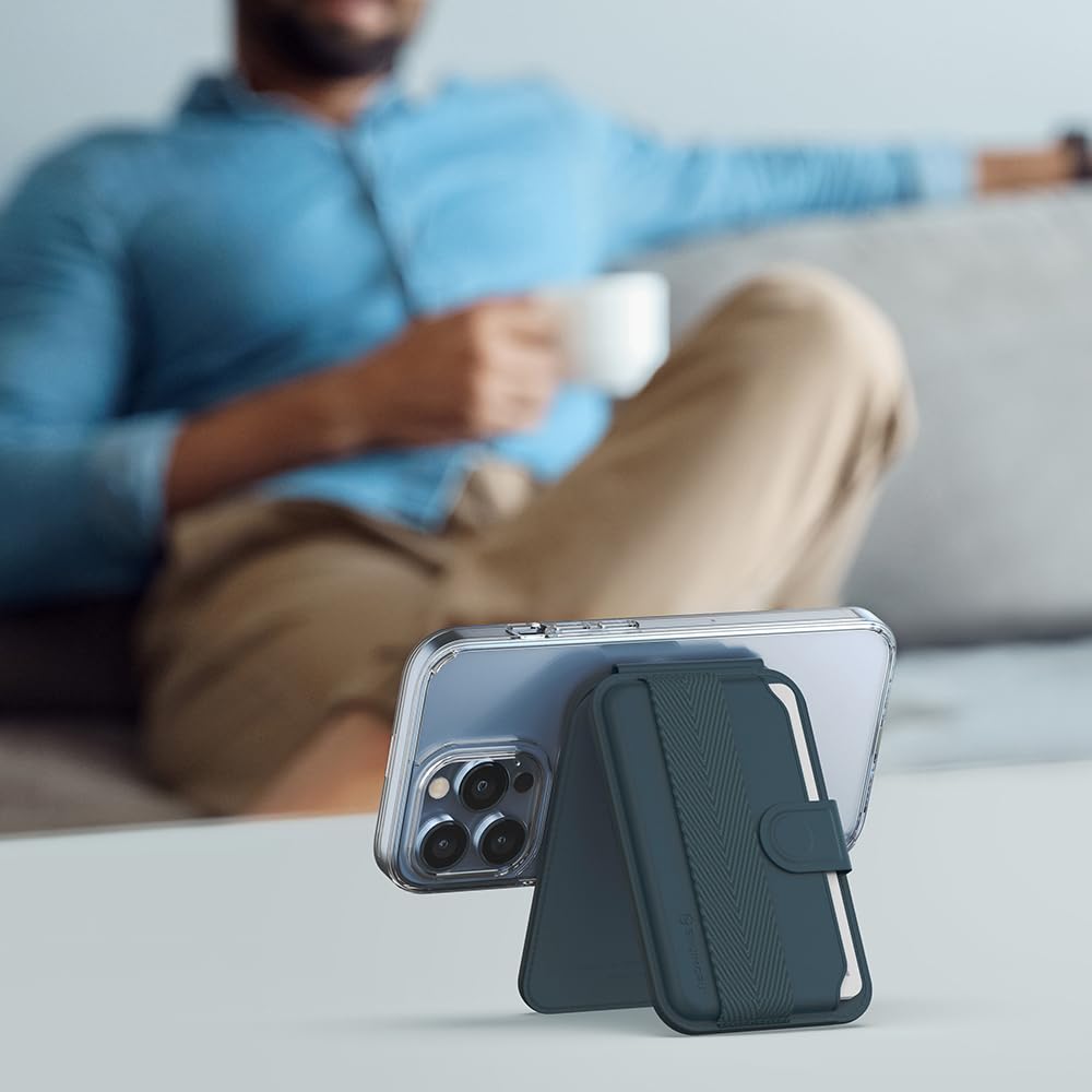 Sinjimoru Magnetic Wallet for iPhone with Adjustable Stand - M-Pull Tab Eject Design, MagSafe Compatible Phone Wallet (Marine Blue) | Perfect for Hands-Free Viewing, Secure Card Storage & Everyday Convenience