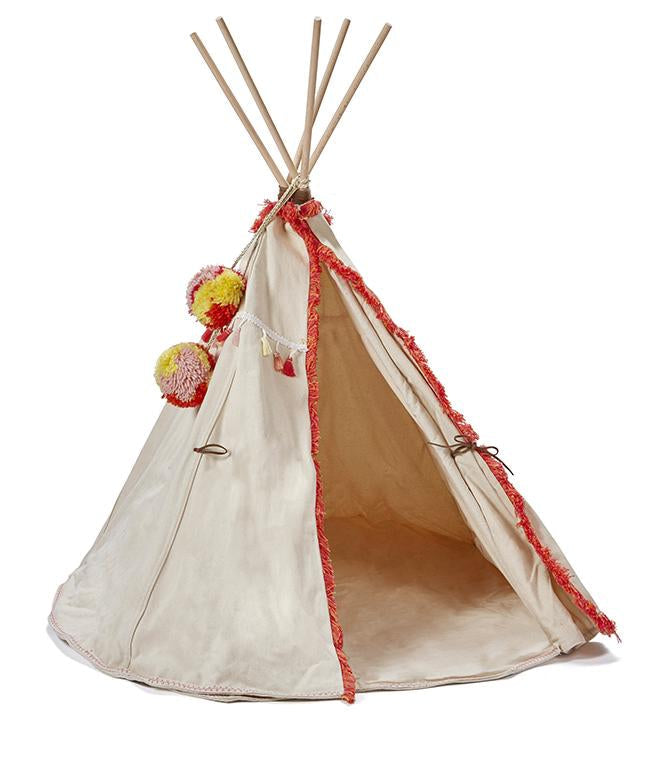 Woodstock Wigwam Doll's Teepee Tent for Kids - Coral Pink Play Tent for Indoor/Outdoor Use - Perfect for Imaginative Play, Reading Nook, or Nursery Decor