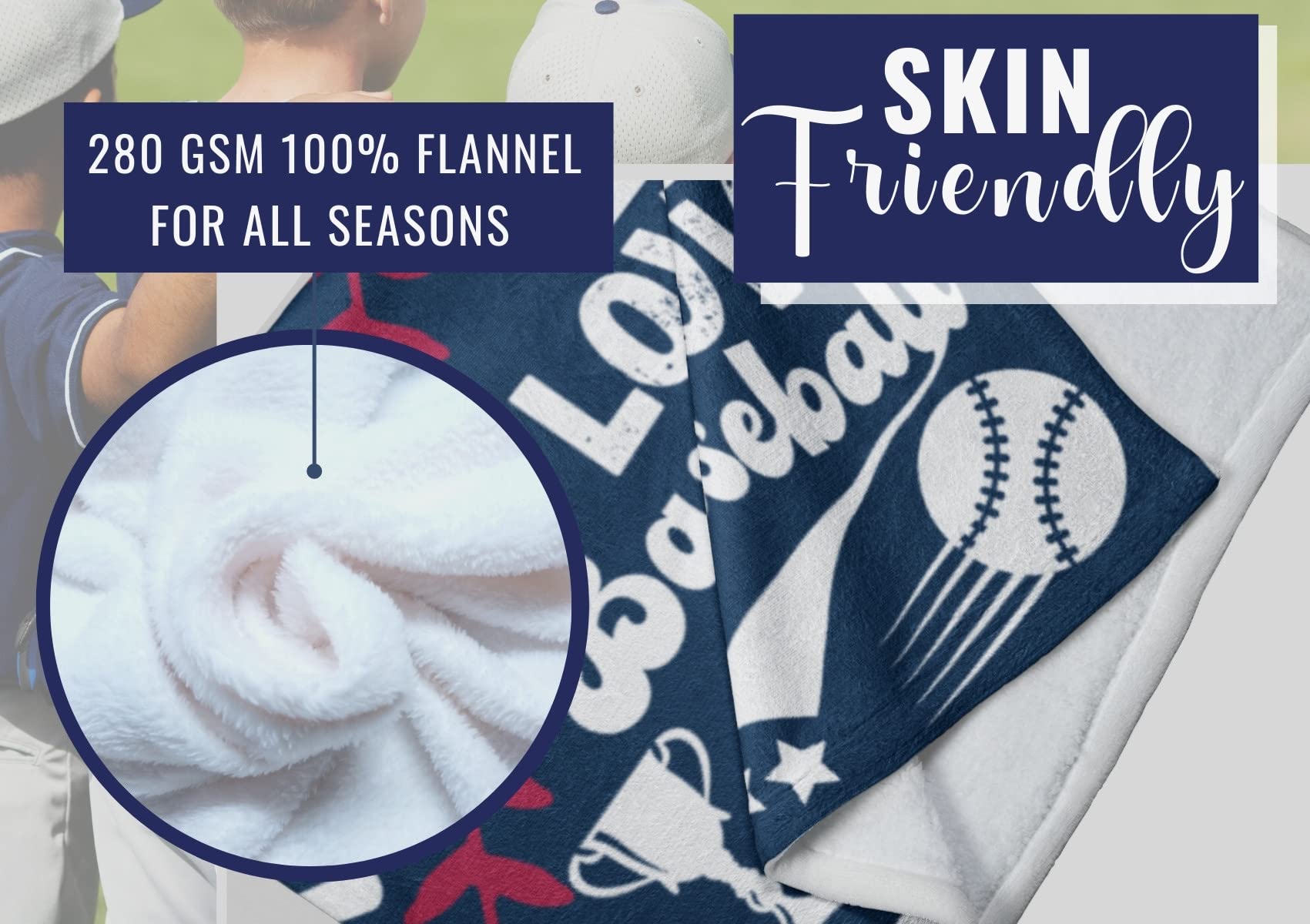 **Baseball Blanket for Boys & Adults - Soft Throw Blanket for Baseball Fans, Kids, Teens - 65