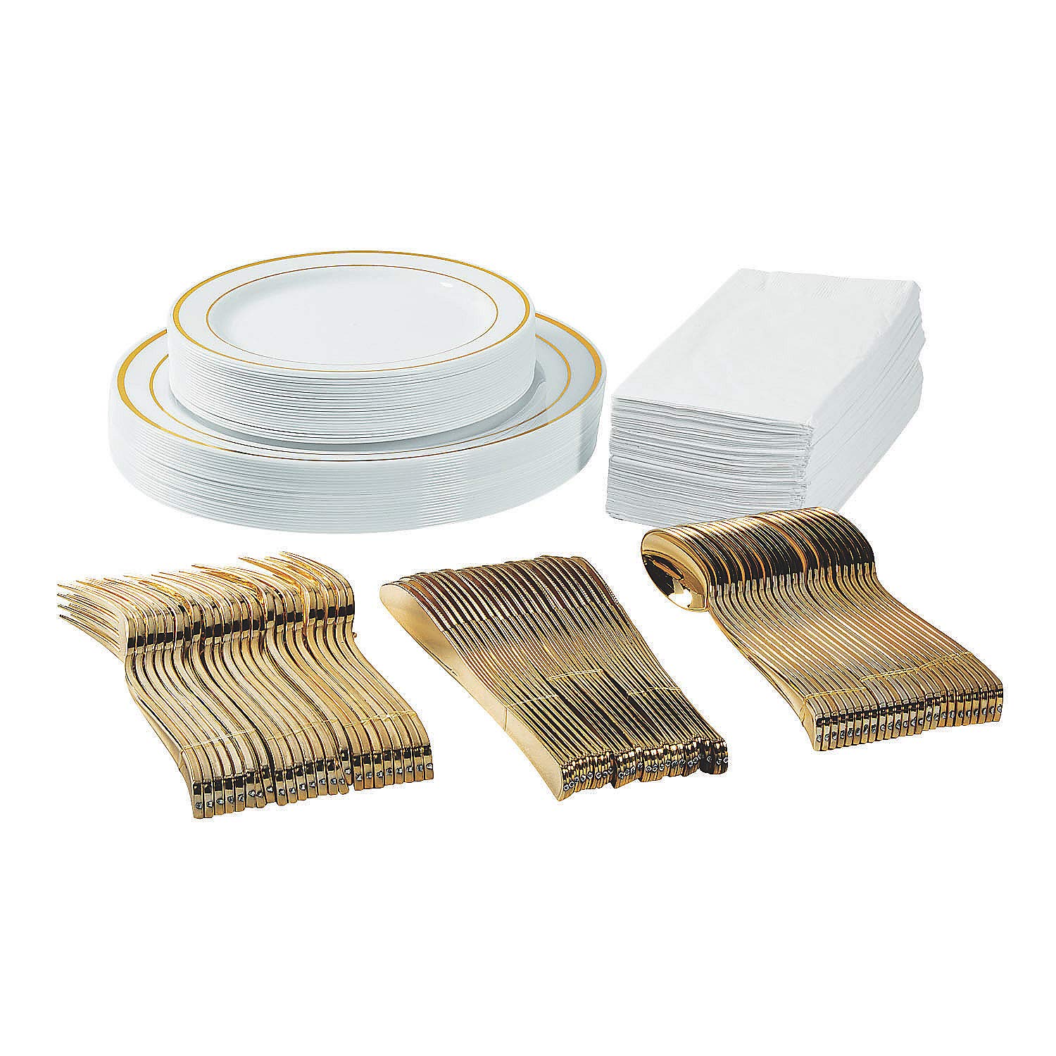 Premium White & Gold Plastic Tableware Set for 24 Guests - 172-Piece Disposable Party Supplies Kit - Perfect for Weddings, Birthdays & Holiday Celebrations