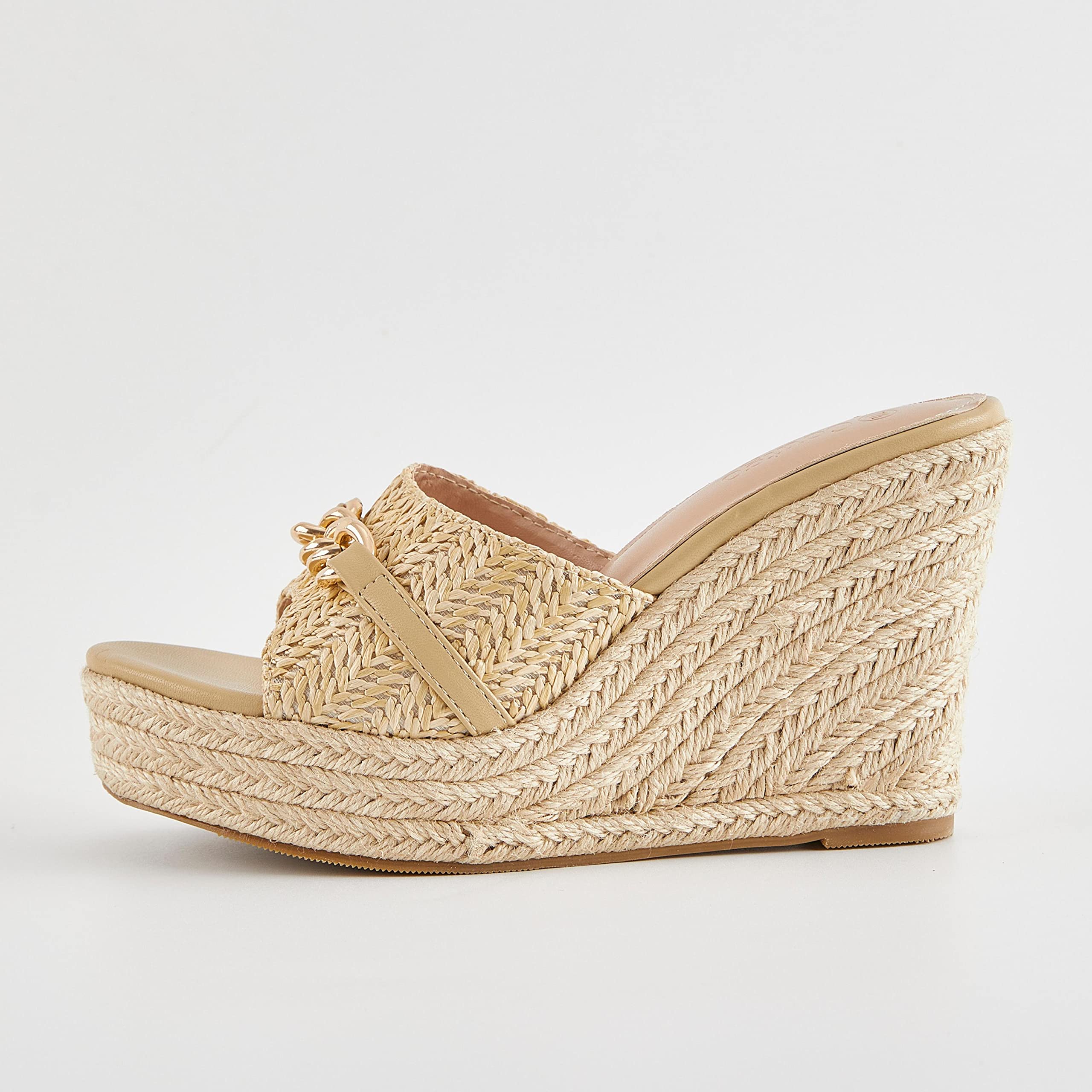 Coutgo Women's Wedge Sandals with Chain Detail - Slip On Platform Espadrille Heels for Summer Casual Wear | Perfect for Beach, Vacation, and Everyday Outfits