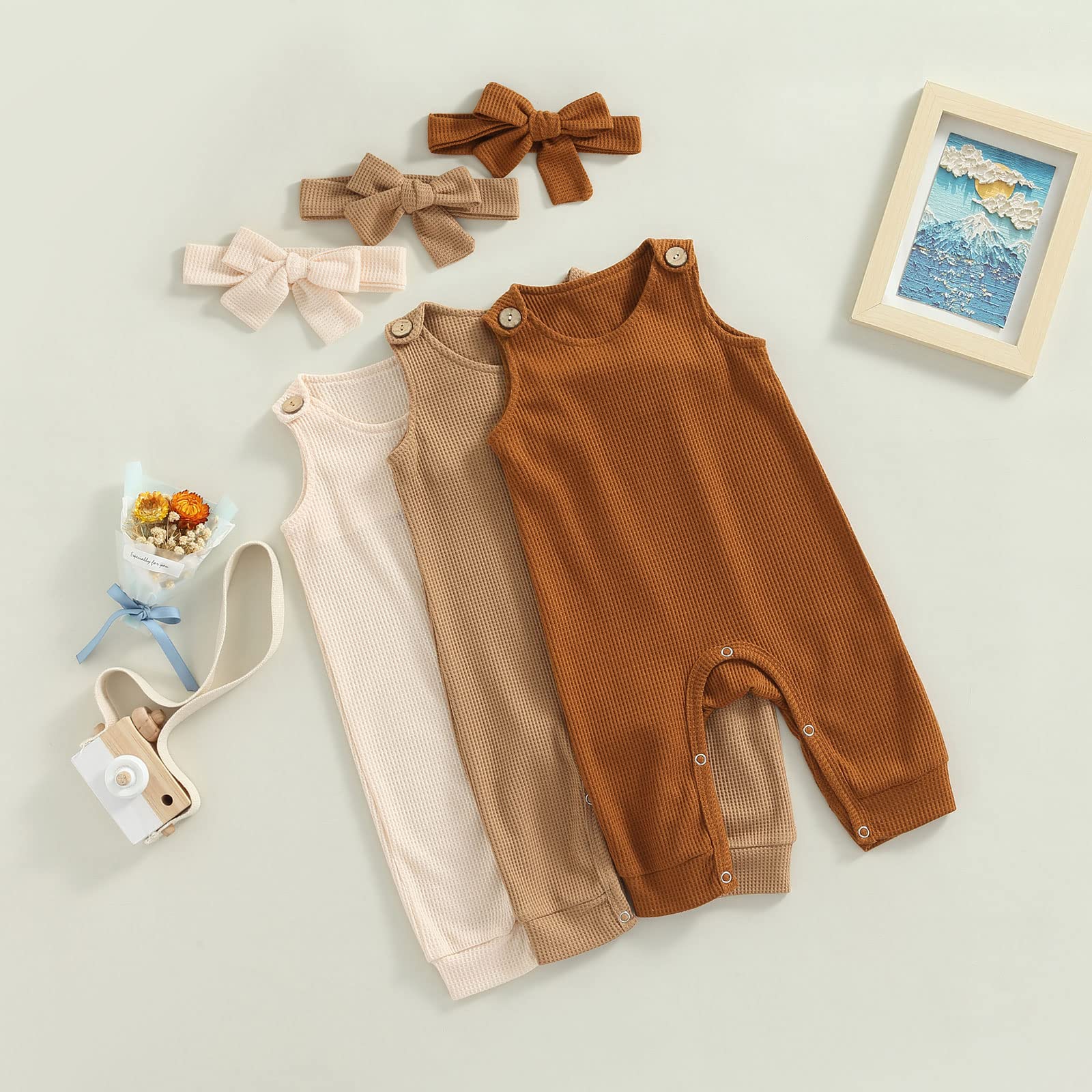 Emmababy Baby Girl & Boy Sleeveless Jumpsuit - Waffle Knit Sweater Romper with Suspenders - Ribbed Knit Bodysuit for Infants - Perfect for Playdates & Photo Shoots