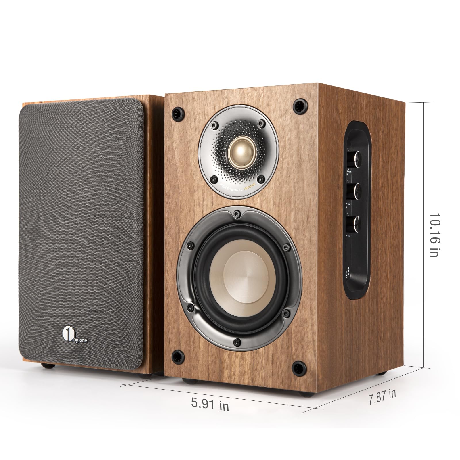 1 by ONE Bluetooth Bookshelf Speakers - Active 2 Way Speakers with 60W RMS & 100W Peak Power, Wireless Turntable Speakers with RCA/Bluetooth/Coaxial/Optical Inputs - Perfect for Home Audio, Gaming & Music Streaming