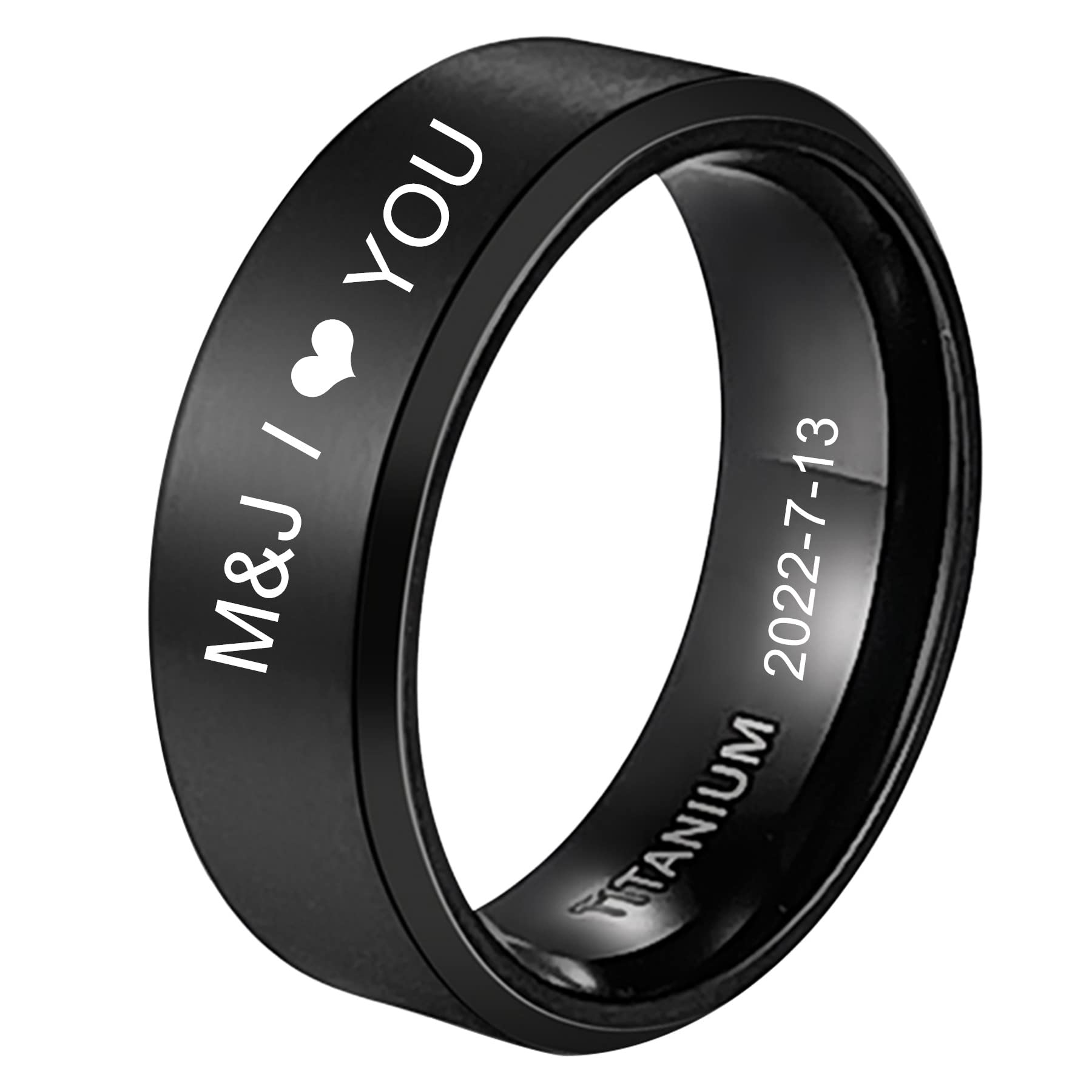 Personalized Black Polished Titanium Ring - 6mm & 8mm Widths - Free Custom Engraving for Names, Dates & Coordinates - Comfort Fit Wedding Band for Men & Women - Perfect for Anniversaries, Engagements and Everyday Wear