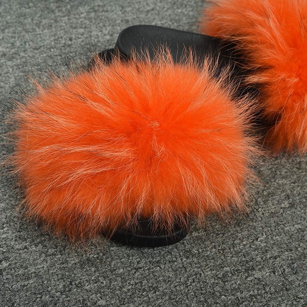 Jancoco Max Women's Fur Sliders - Cozy Raccoon Fur Slippers with Soft Fluffy Sandals for Indoor/Outdoor Comfort - Perfect for Lounge, Home, and Casual Wear