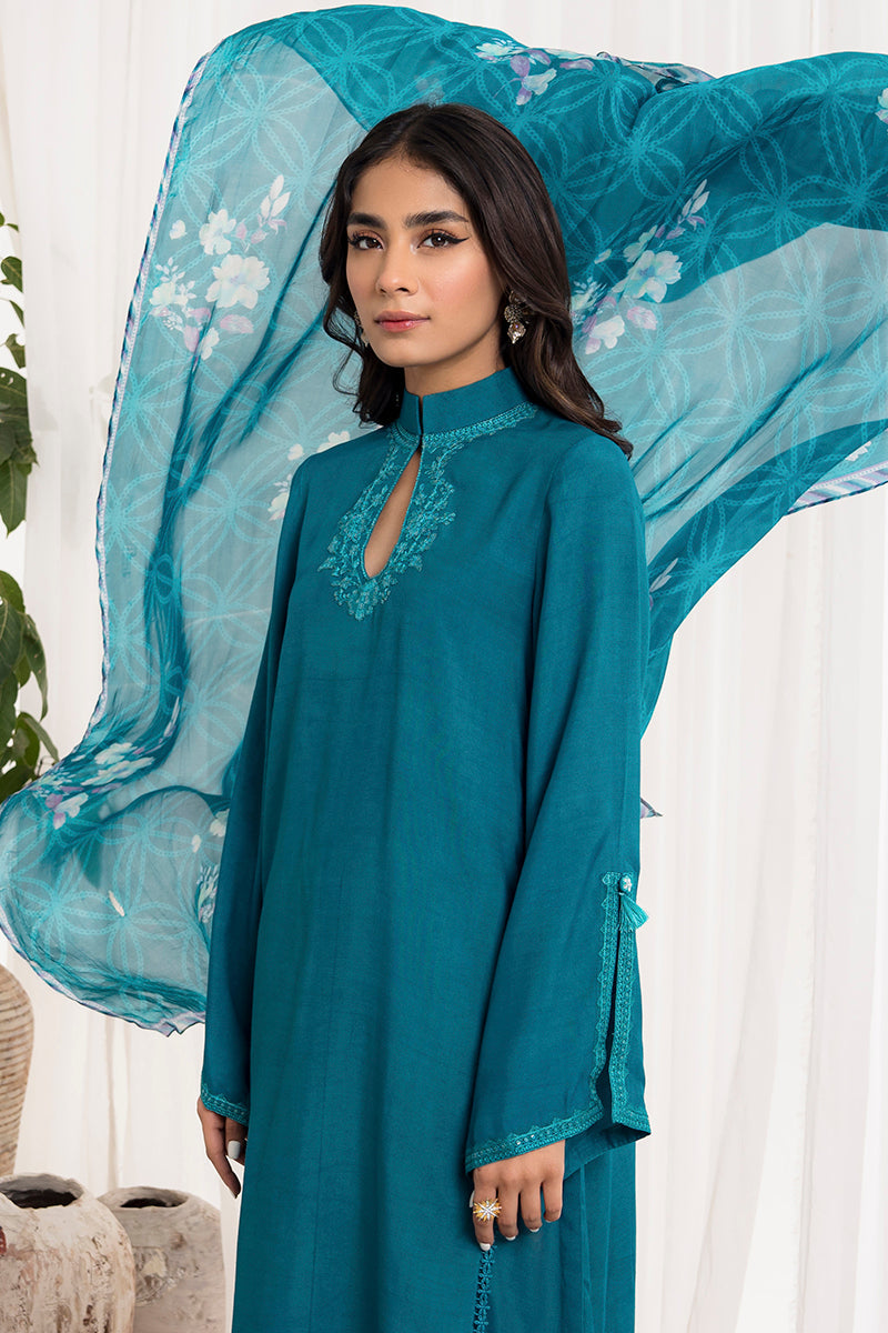 Azure Blue 2-Piece Set (Shirt & Dupatta) for Women - Elegant Indian Ethnic Wear for Festivals, Weddings & Special Occasions