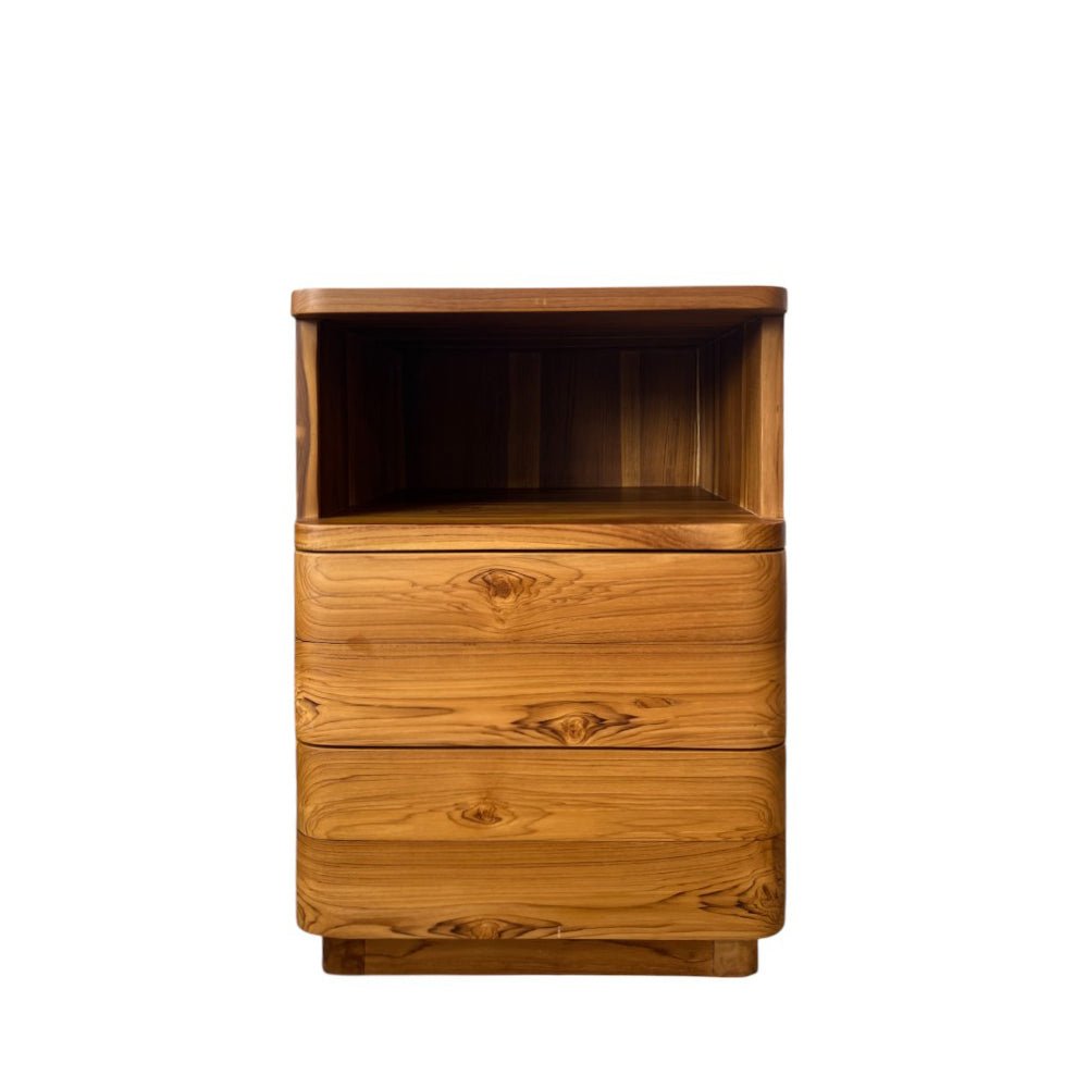 Modern Teak Wood Bedside Table - Nightstand with Storage Shelf for Bedroom, Living Room & Office - Natural Wood Finish, Compact & Stylish Design
