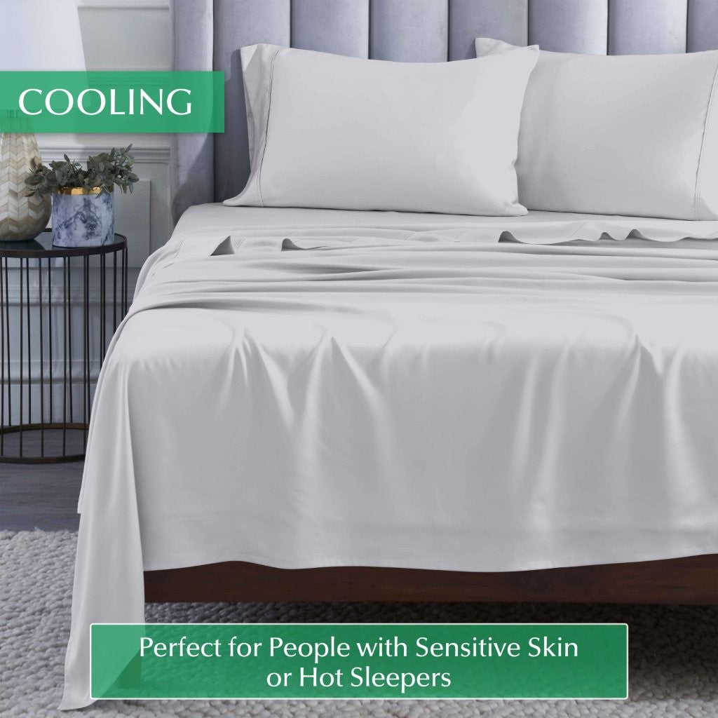 300 Thread Count Rayon Bamboo Deep Pocket Sheet Set - Ultra Soft & Breathable Bed Sheets for Queen Size Mattress - Perfect for Hot Sleepers & All-Season Comfort