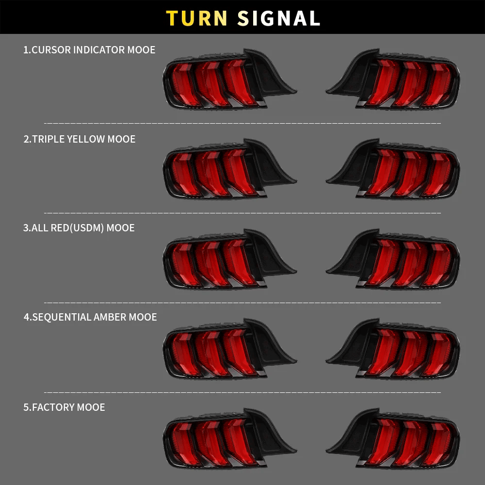 2015-2023 Ford Mustang 6th Gen (S550) LED Tail Lights Assembly with 5 Modes Sequential Turn Signal - Upgrade for Enhanced Visibility & Style | Perfect for Night Driving & Car Shows