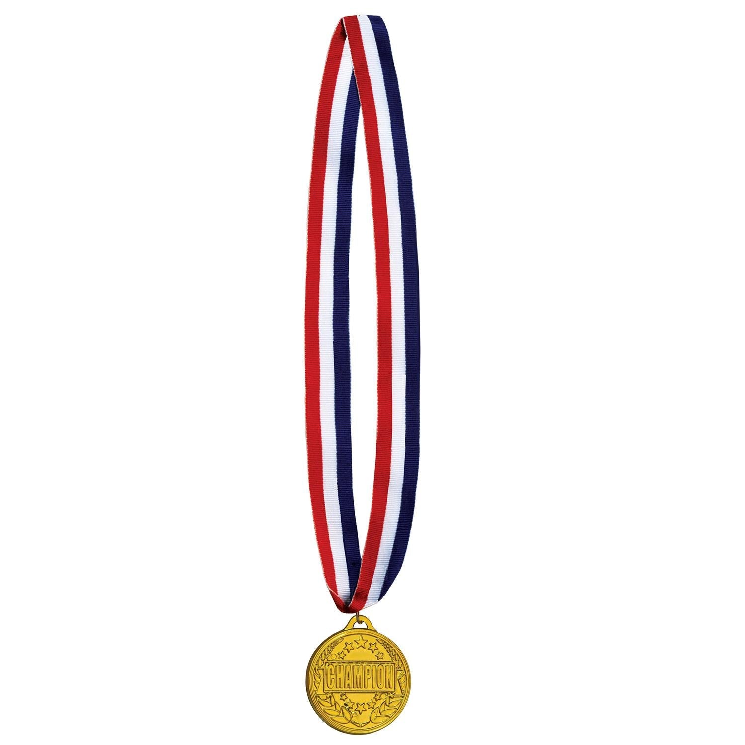 12 Pack Beistle Champion Medal with Ribbon - Gold, Silver, Bronze Awards for Sports, Competitions & School Events - Perfect for Track Meets, Tournaments & Achievement Ceremonies