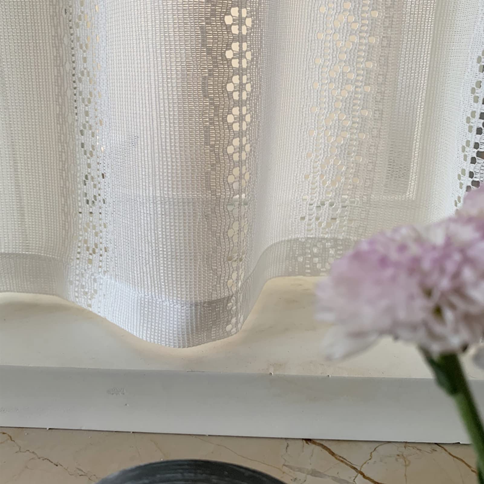 White Net Curtains - Short Semi-Transparent Kitchen & Cafe Window Drapes (60x90cm) | Country House Style Bistro Curtains for Kitchen, Living Room & Bedroom Decor