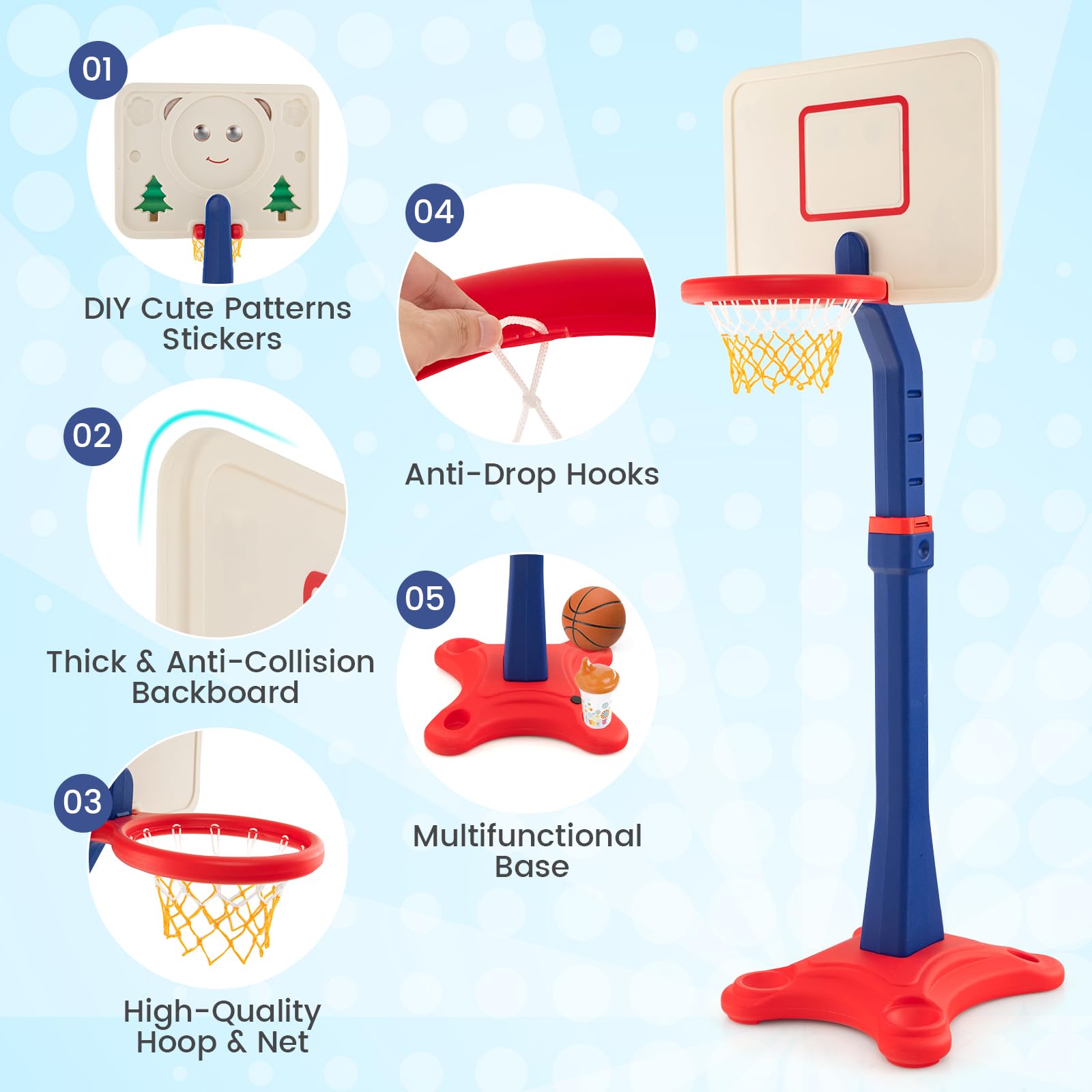 Adjustable Kids Basketball Hoop - 8 Height Levels, Weighted Base for Stability - Indoor/Outdoor Basketball Set for Boys & Girls Ages 3+ | Perfect for Driveway, Backyard & Playroom Sports Activities