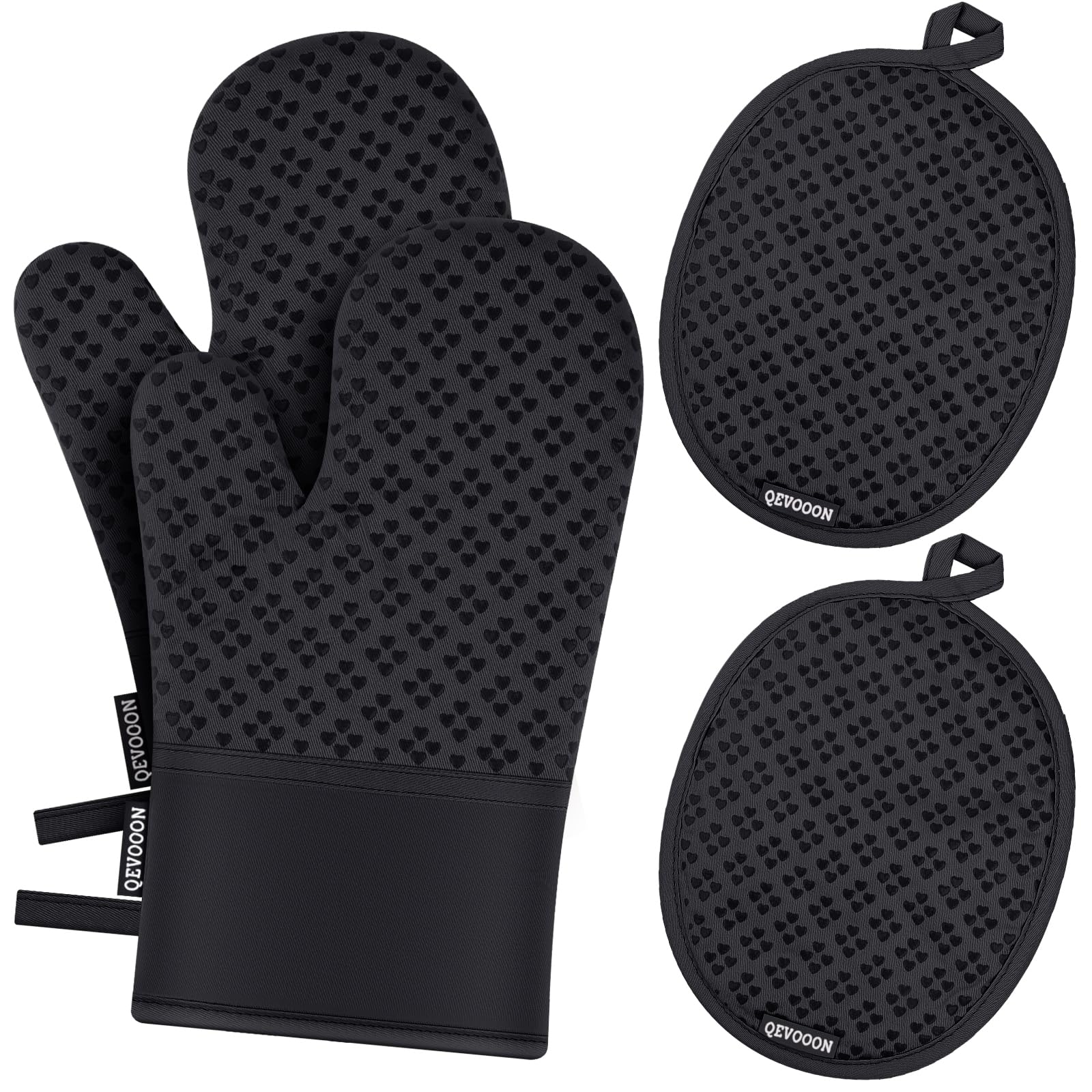 Heat Resistant Oven Mitts and Pot Holders Set of 4 - 500℉ Protection with Non-Slip Silicone Surface - Perfect for Cooking, Baking, Grilling & BBQ - Essential Kitchen Accessories for Home Chefs