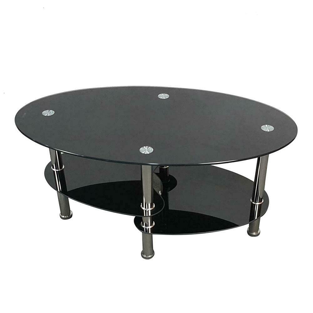 Black Tempered Glass Oval Lift-Top Coffee Table with Chrome Base - Modern Living Room Side Table for Small Spaces, Perfect for Coffee, Books & Decor - Ideal for Apartments, Dorms & Lounge Areas