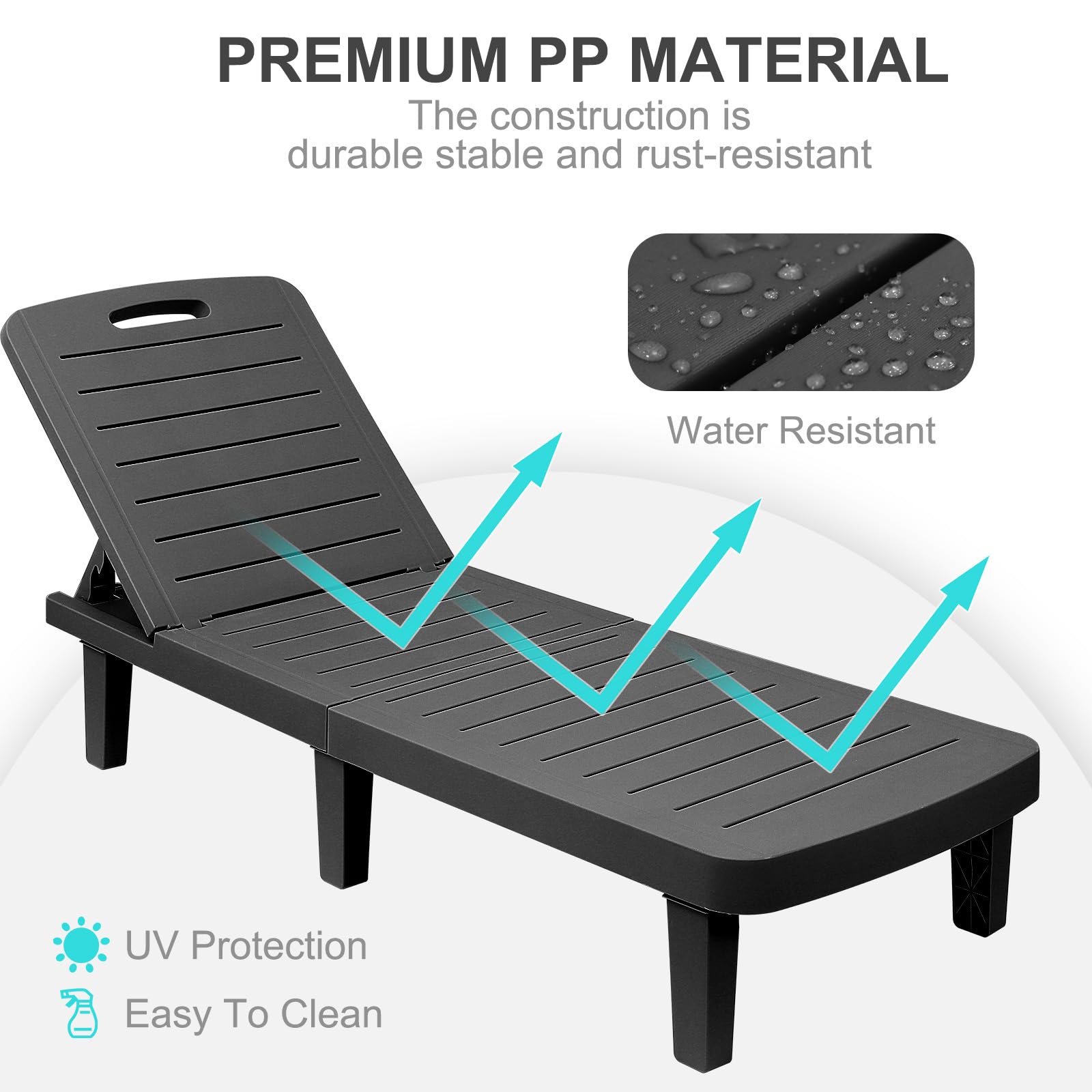 **Waterproof Resin Chaise Lounge Outdoor - Adjustable 5-Position Recliner Chair for Patio, Poolside, Beach & Yard - All-Weather Durable Black Lounge Chair (1PCS) - Perfect for Sunbathing, Relaxing & Outdoor Lounging**