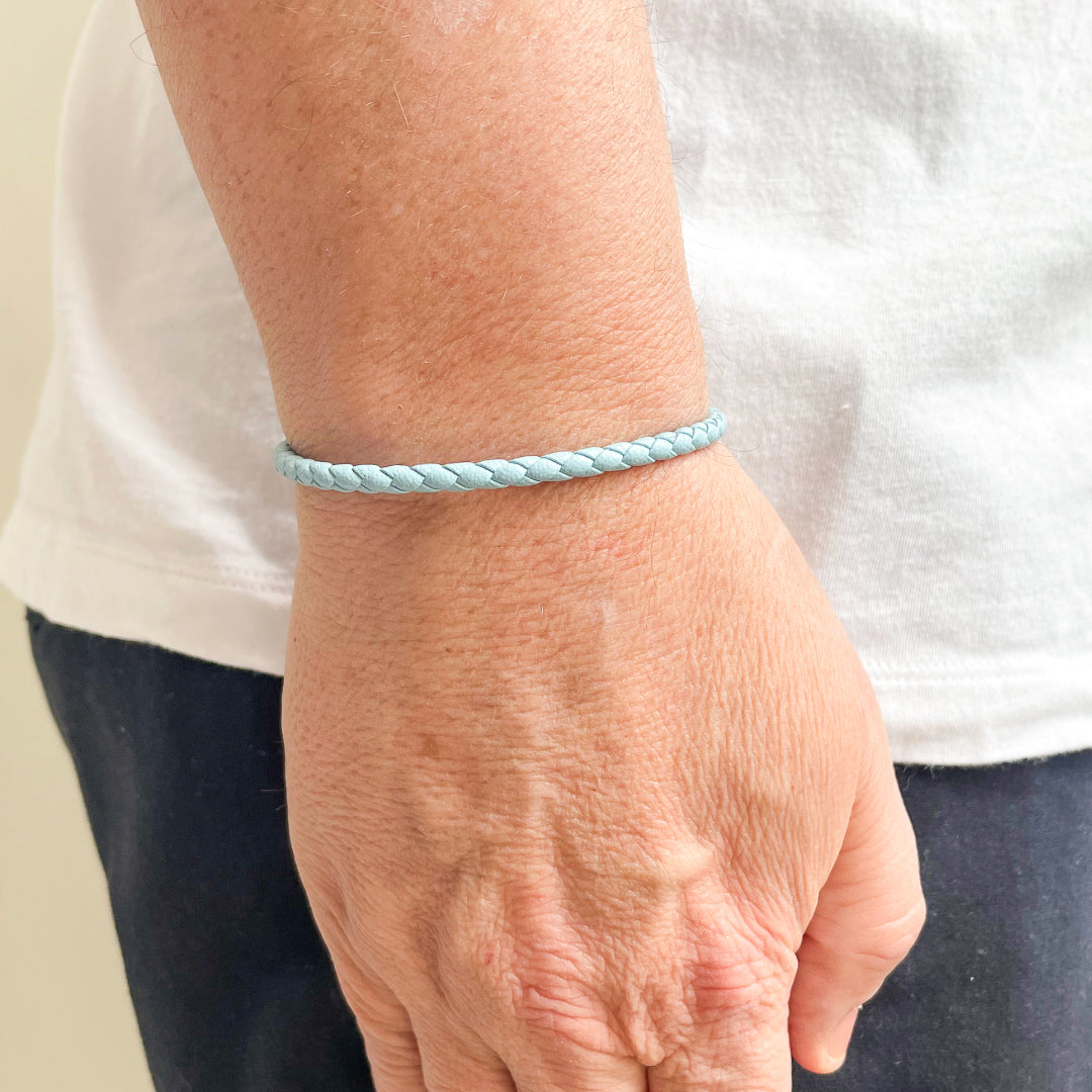 Capri Light Blue Braided Leather Bracelet for Women - Adjustable Wristband for Casual Wear, Beach & Boho Style Accessories