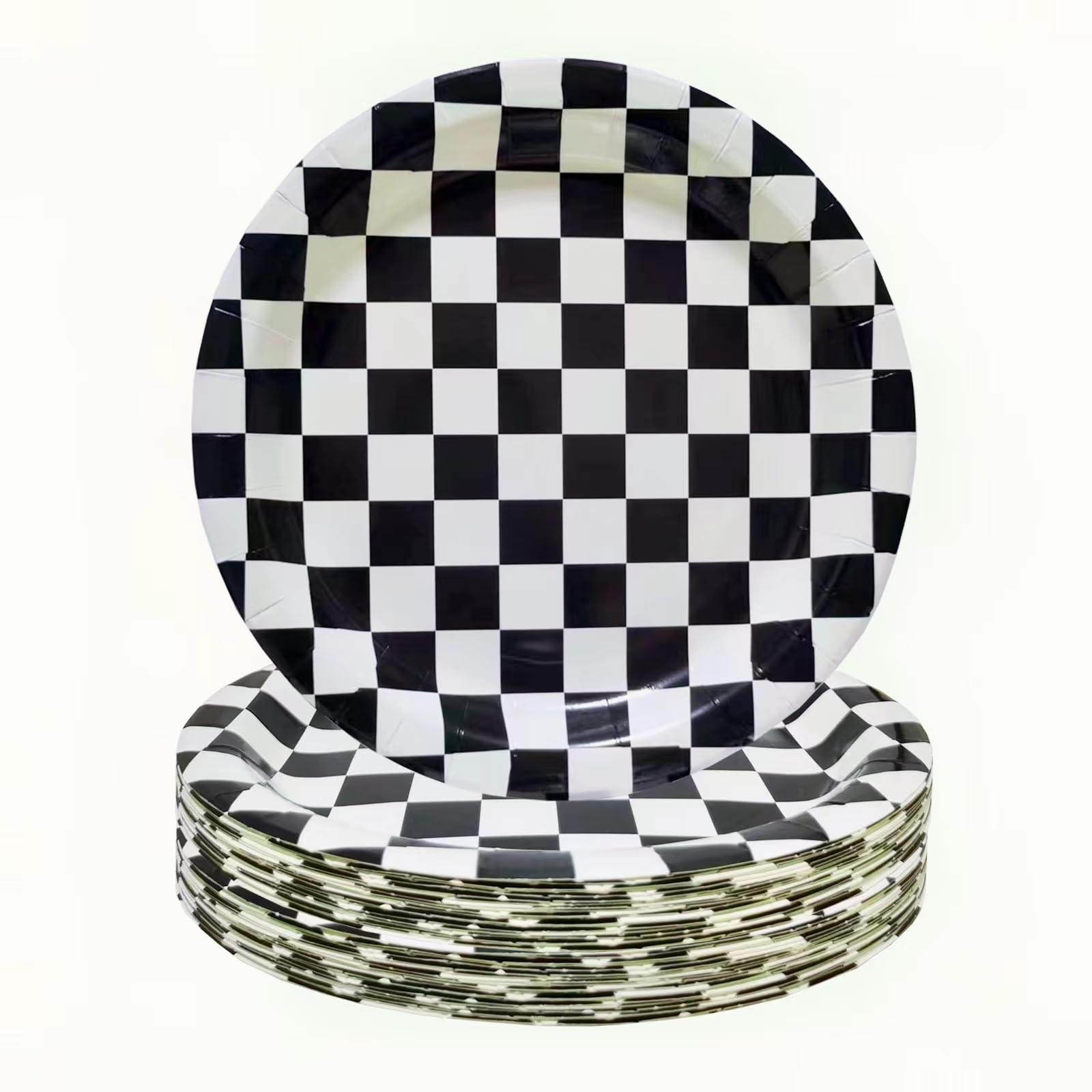 40 Pcs 9 Inch Black & White Checkered Paper Plates - Race Car Themed Party Supplies for Birthday Decorations | Perfect for Racing Theme Parties, Birthday Celebrations, and Picnic Events